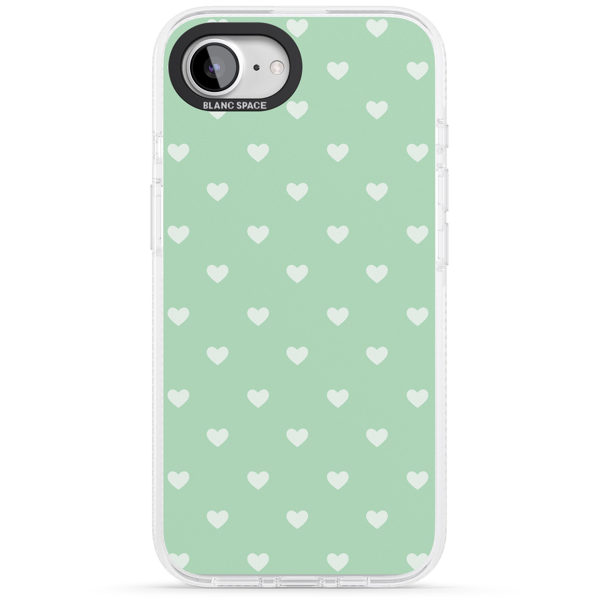 Small Heart Pattern: Green iPhone 16e Clear Case Impact Air - Blanc Space