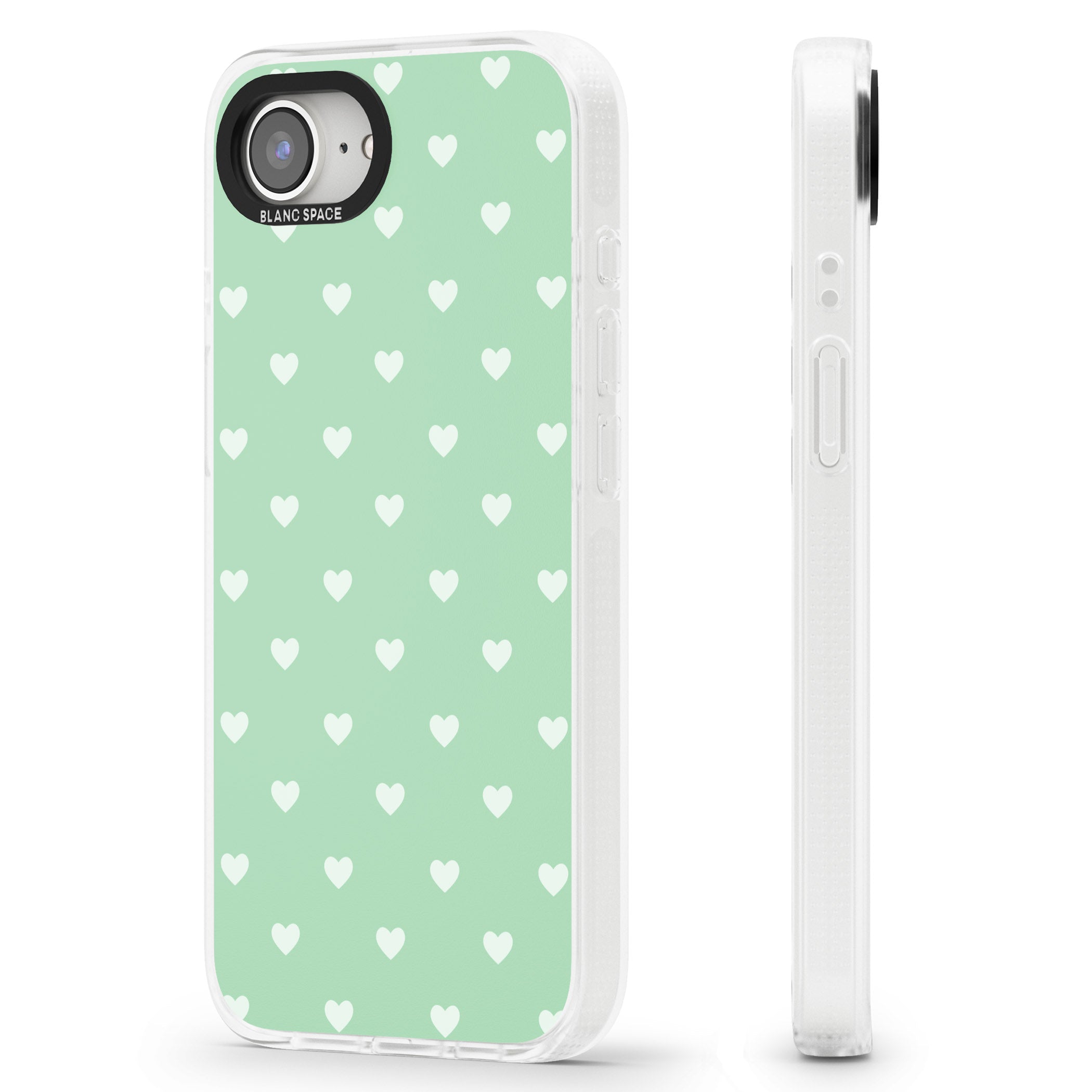 Small Heart Pattern: Green iPhone 16e Clear Case Impact Air - Blanc Space