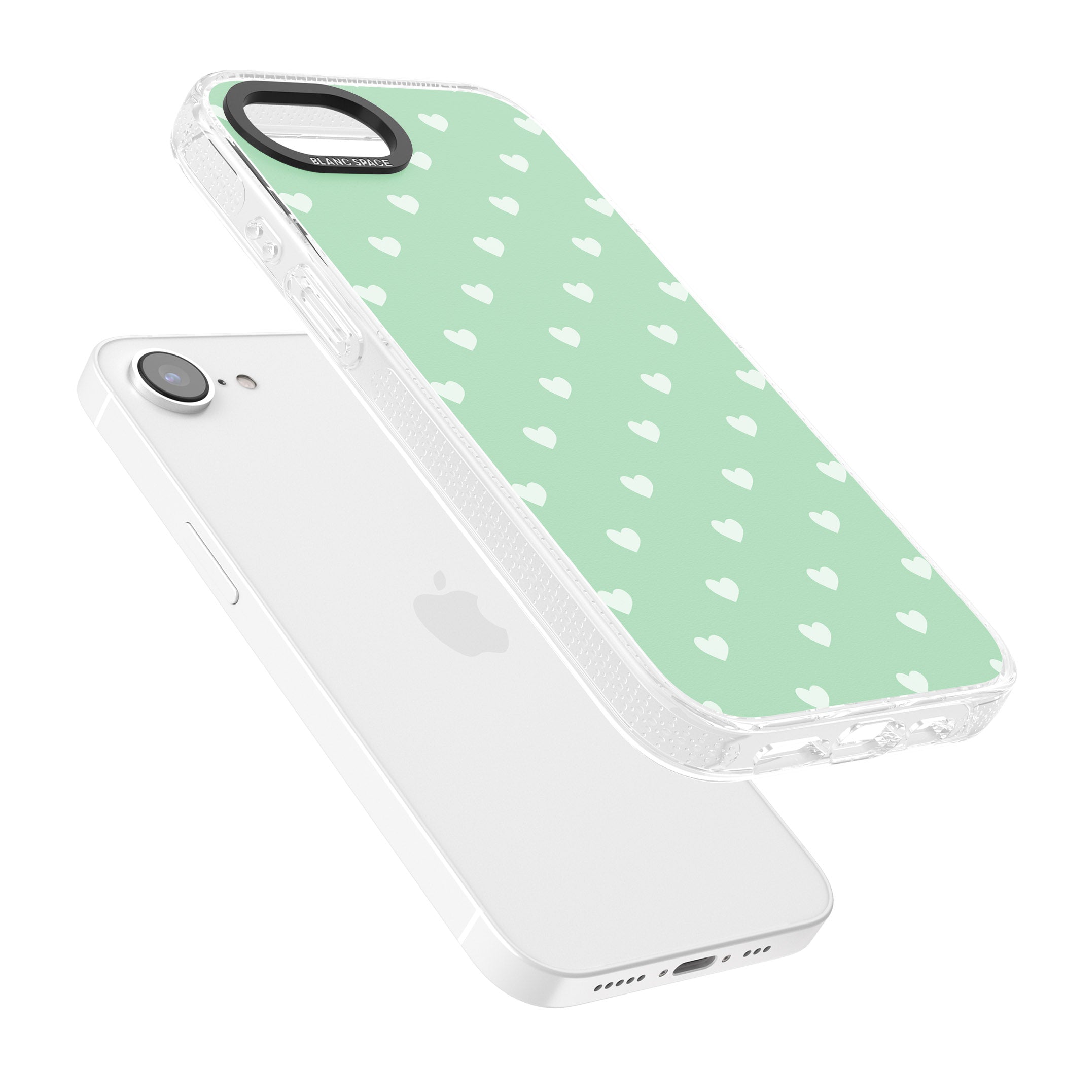Small Heart Pattern: Green iPhone 16e Clear Case Impact Air - Blanc Space