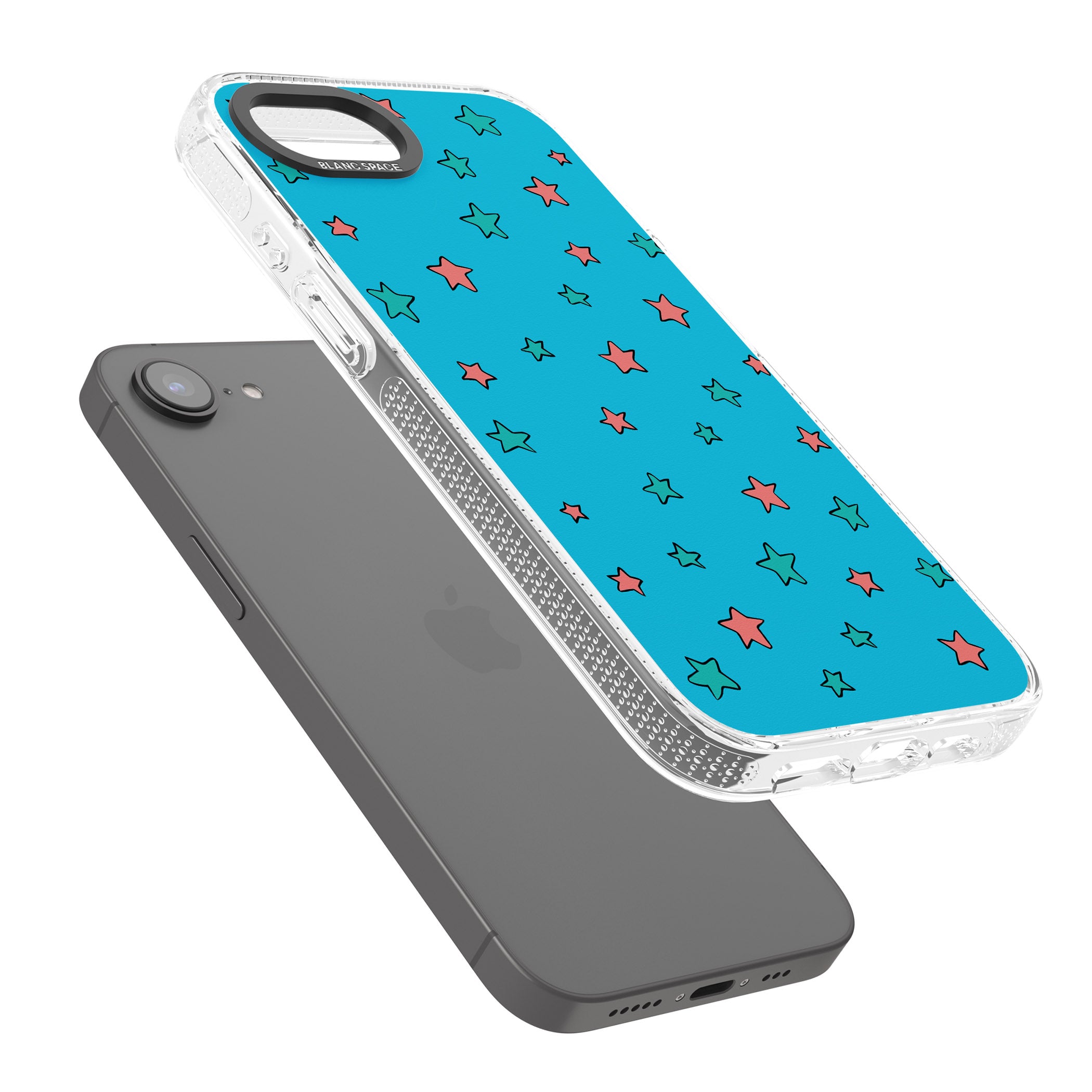 Blue Heartstopper Stars Pattern iPhone 16e Clear Case Impact Air - Blanc Space