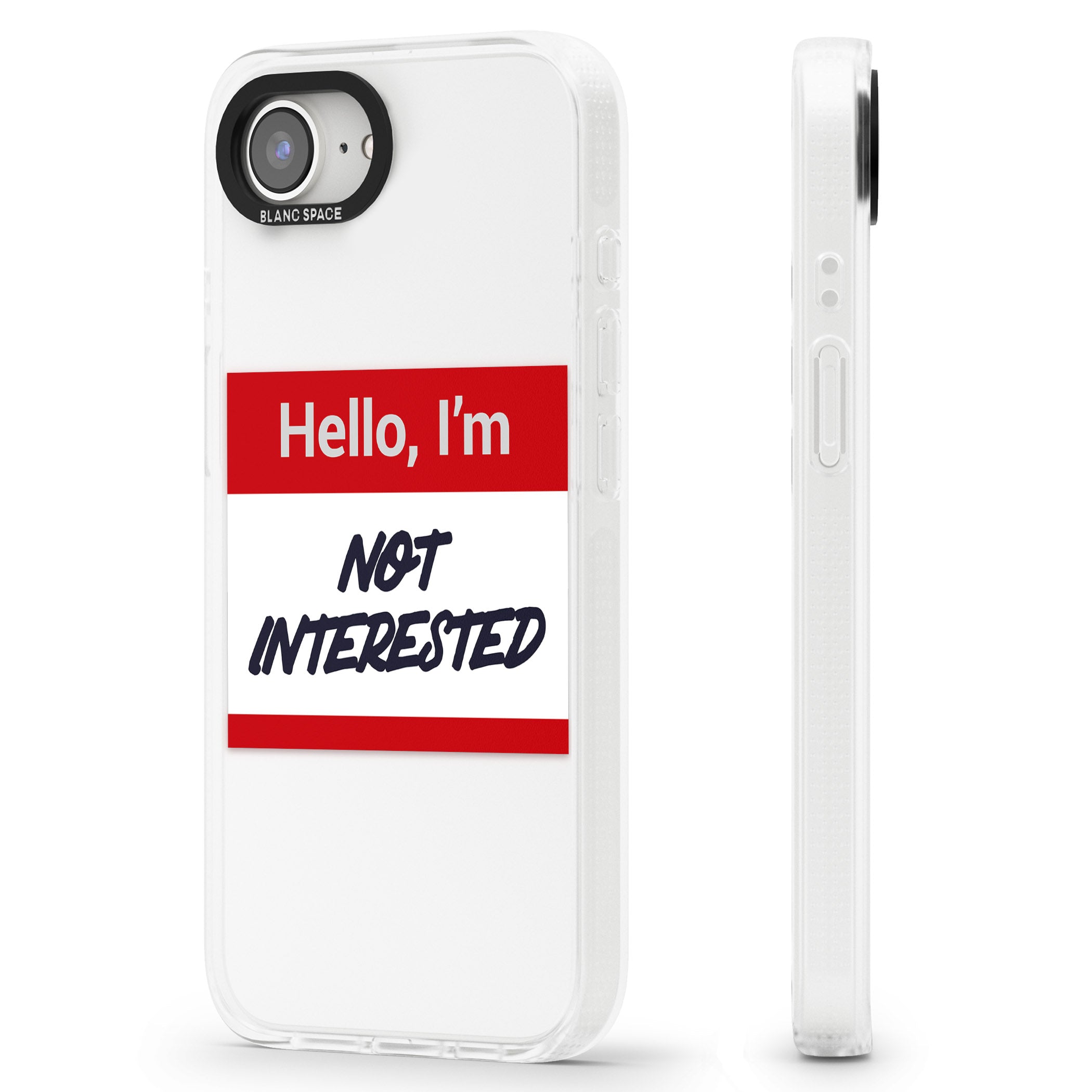 Funny Hello Name Tag Not Interested iPhone 16e Clear Case Impact Air - Blanc Space