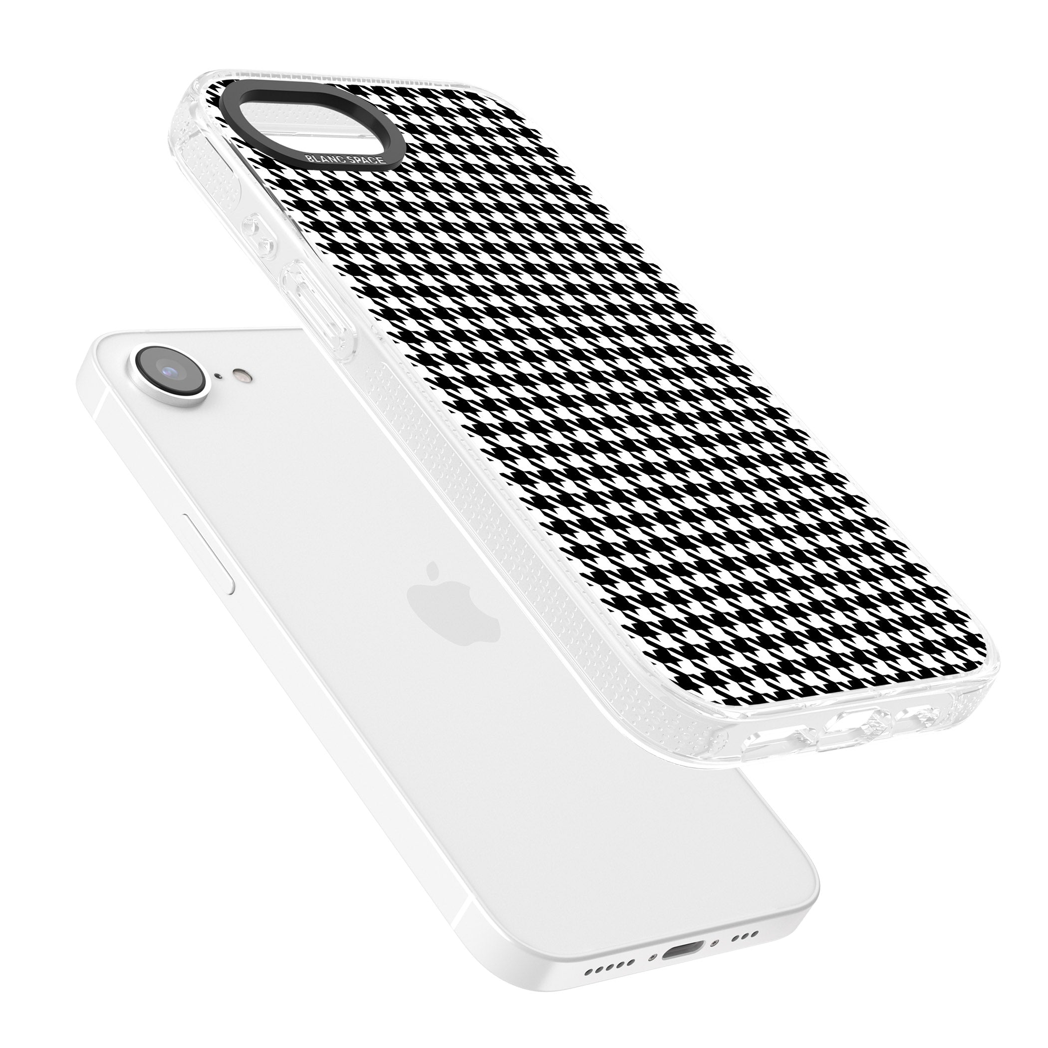 Black Houndstooth Pattern iPhone 16e Clear Case Impact Air - Blanc Space
