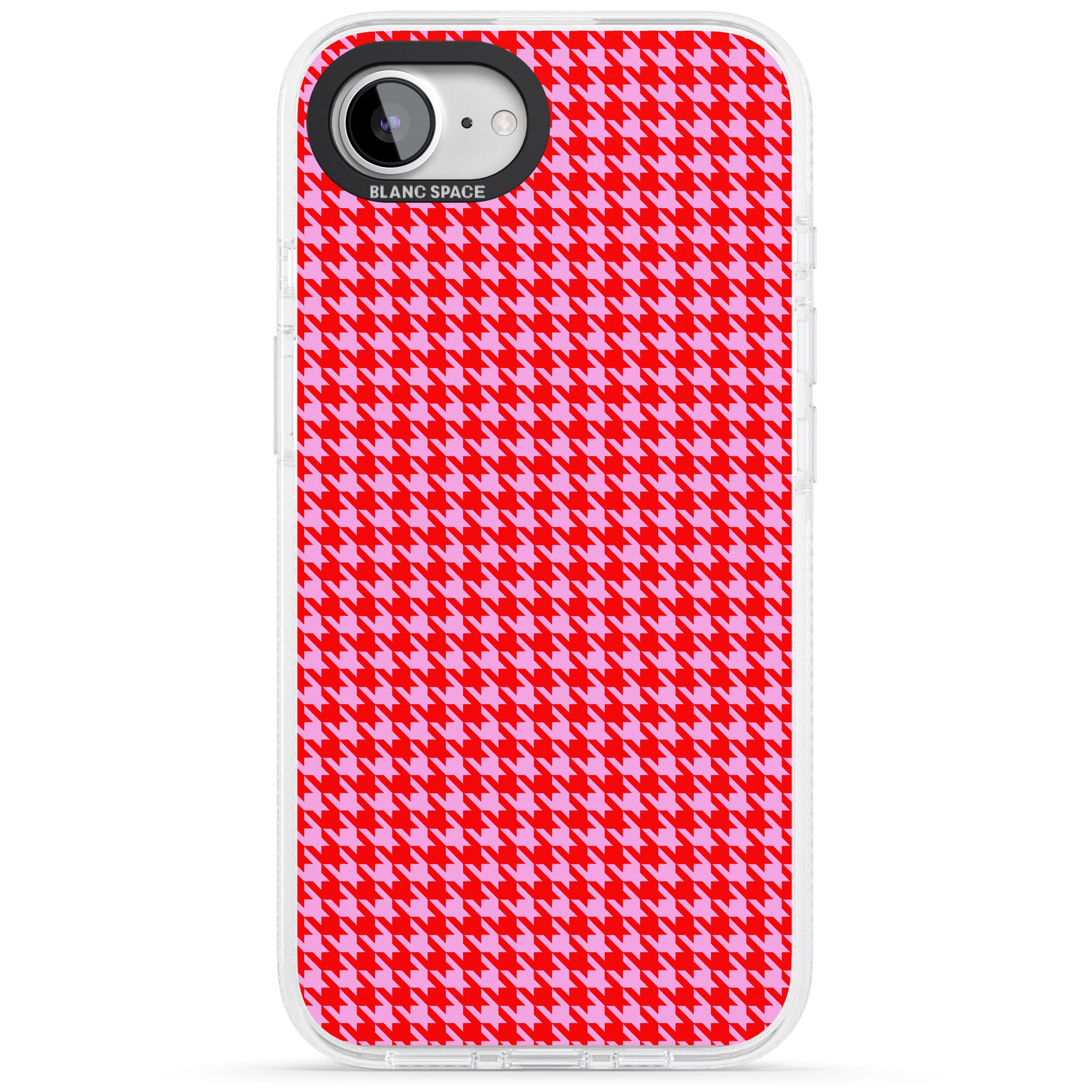 Neon Pink & Red Houndstooth Pattern iPhone 16e Clear Case Impact Air - Blanc Space