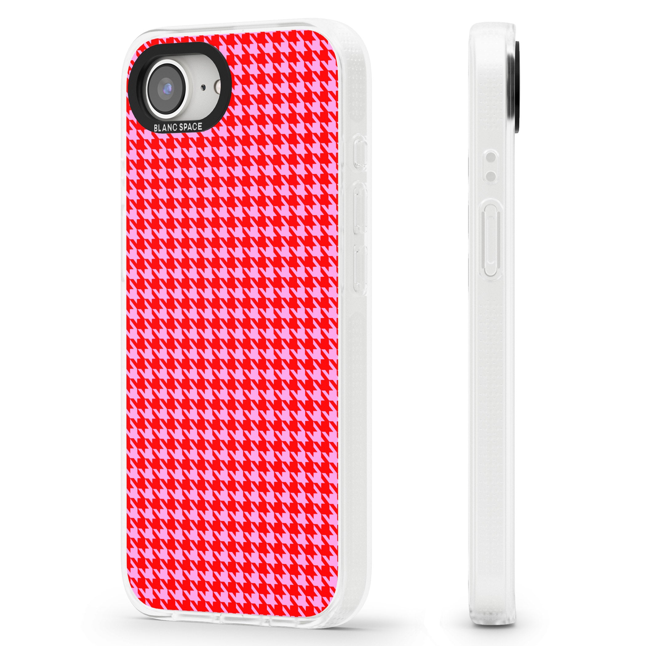 Neon Pink & Red Houndstooth Pattern iPhone 16e Clear Case Impact Air - Blanc Space