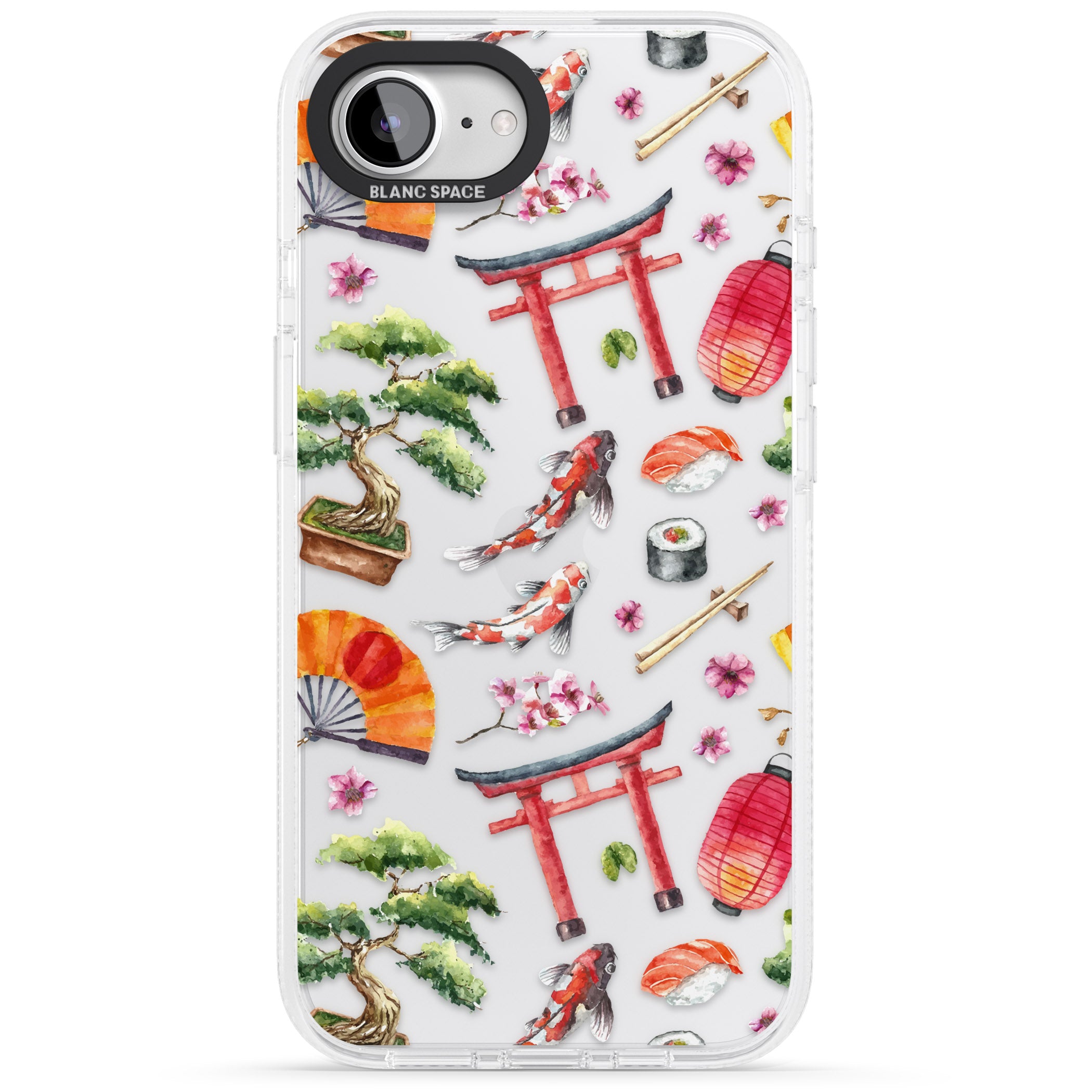 Mixed Japanese Watercolour Pattern iPhone 16e Clear Case Impact Air - Blanc Space