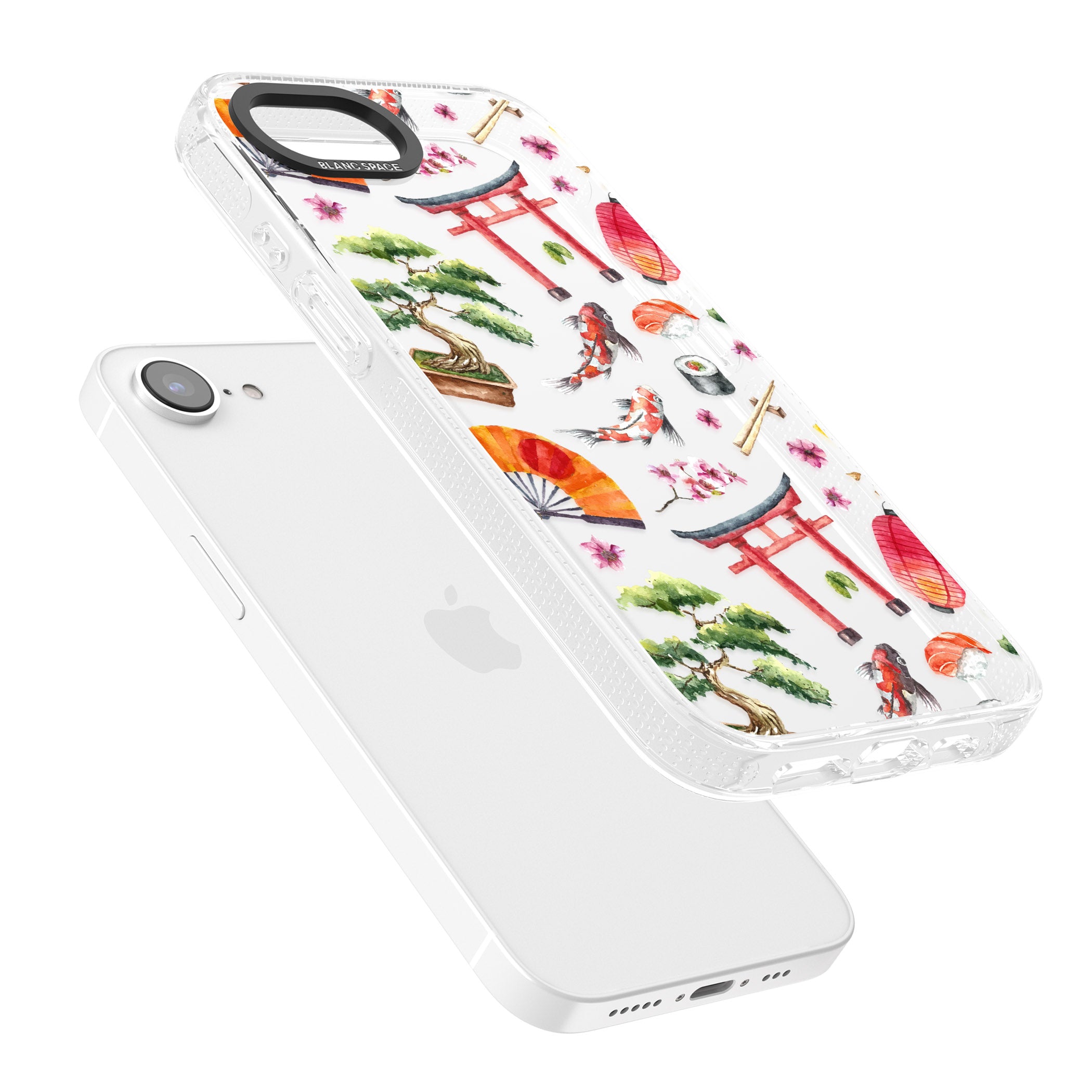 Mixed Japanese Watercolour Pattern iPhone 16e Clear Case Impact Air - Blanc Space