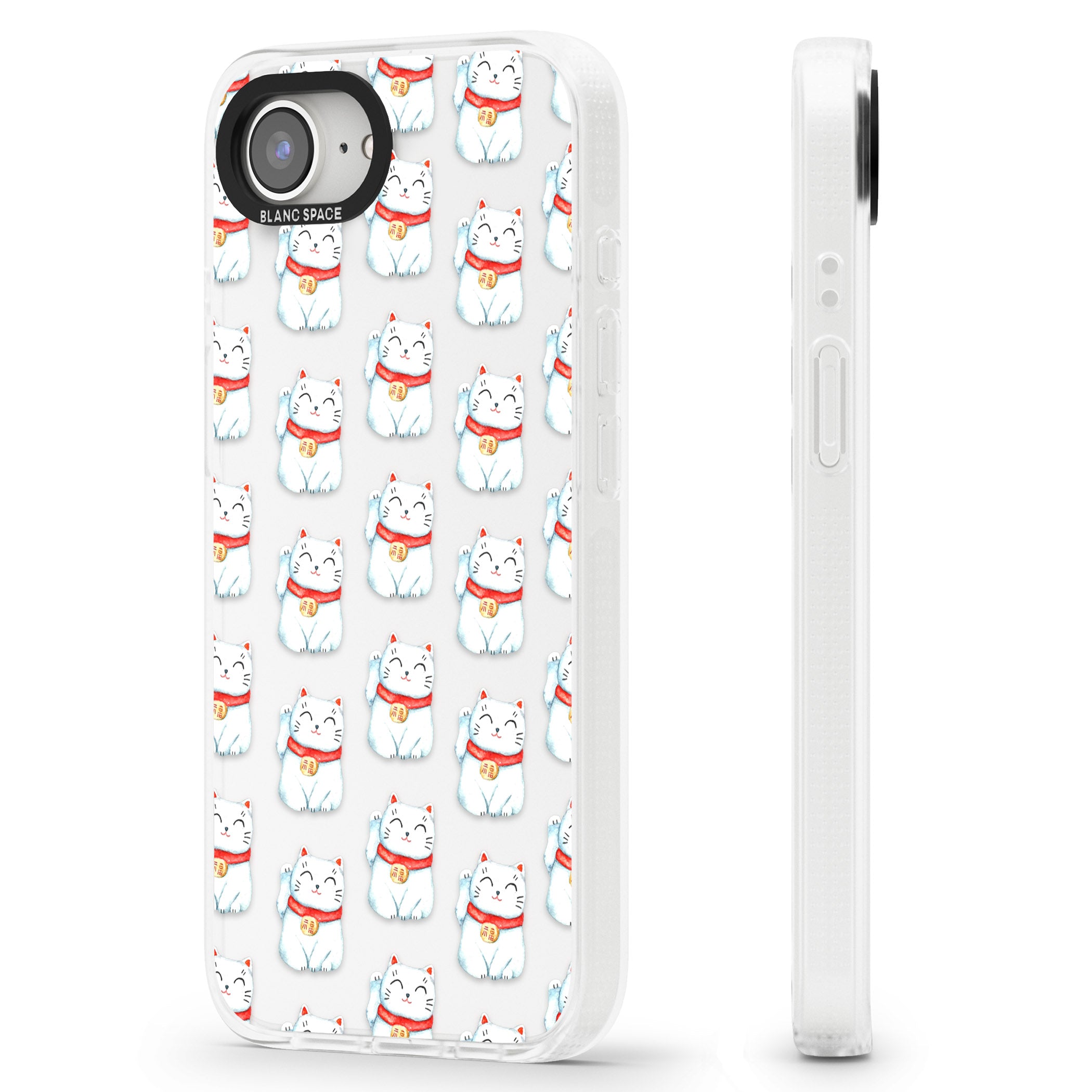 Lucky Cat Maneki-Neko Japanese Pattern iPhone 16e Clear Case Impact Air - Blanc Space