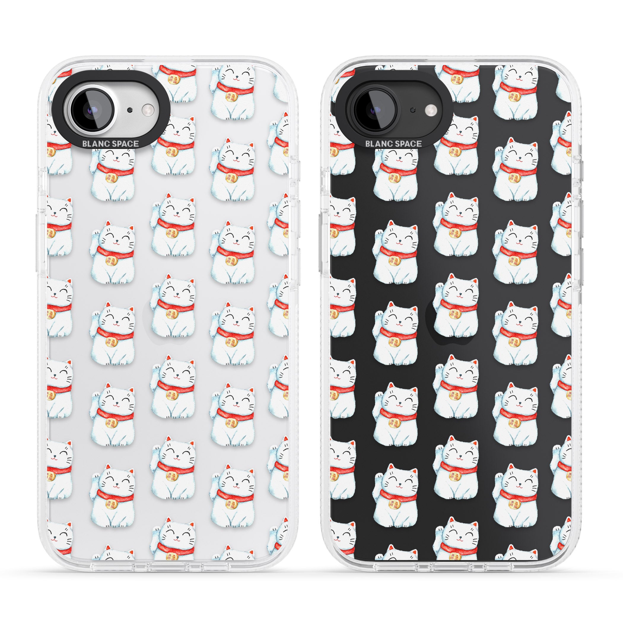 Lucky Cat Maneki-Neko Japanese Pattern iPhone 16e Clear Case Impact Air - Blanc Space