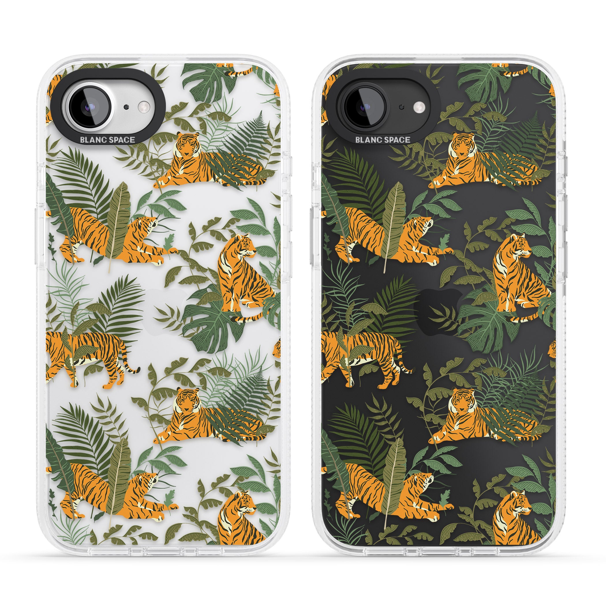 ClearTiger & Fern Jungle Cat Pattern iPhone 16e Clear Case Impact Air - Blanc Space