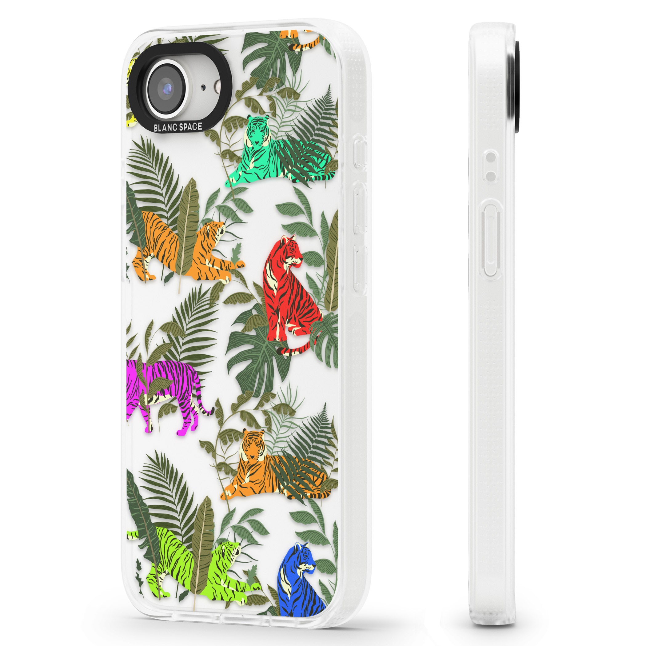 Colourful Tiger Jungle Cat Pattern iPhone 16e Clear Case Impact Air - Blanc Space