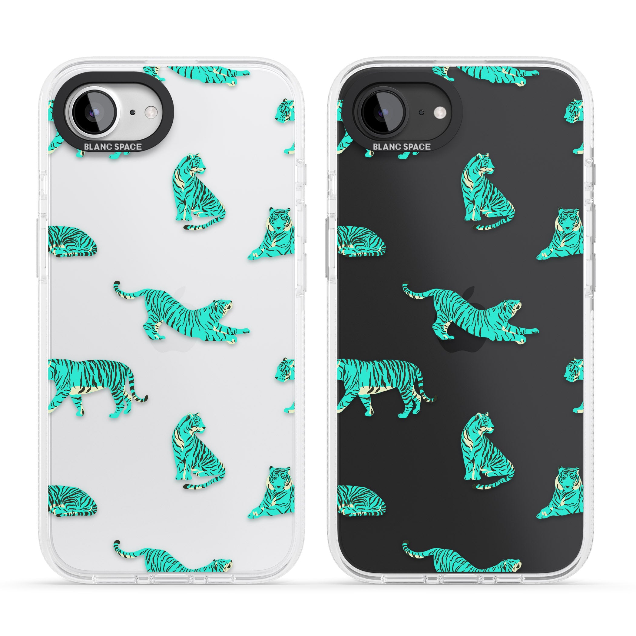Turquoise Tiger Jungle Cat Pattern iPhone 16e Clear Case Impact Air - Blanc Space