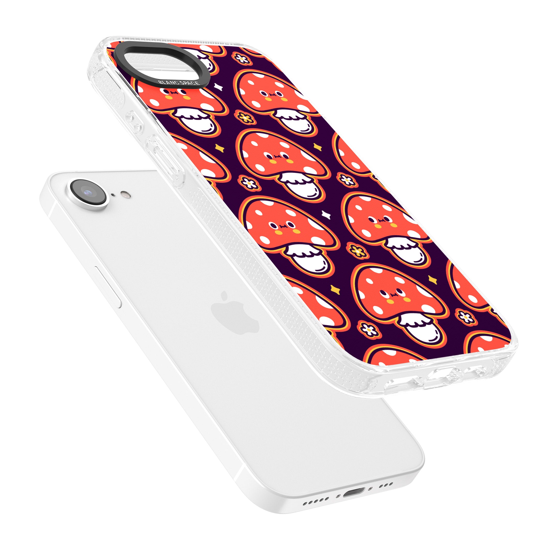 Mushroom Kawaii Pattern iPhone 16e Clear Case Impact Air - Blanc Space