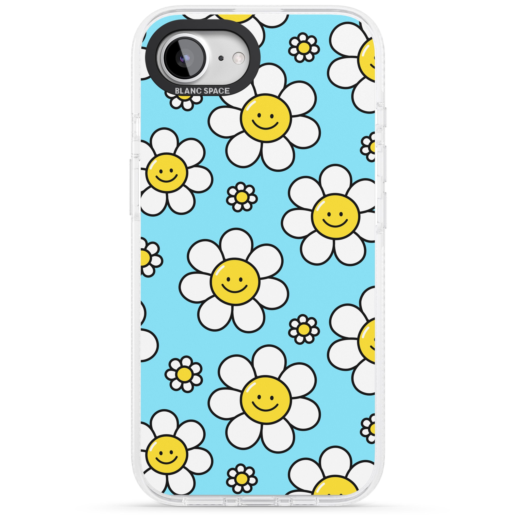 Daisy Faces Kawaii Pattern iPhone 16e Clear Case Impact Air - Blanc Space