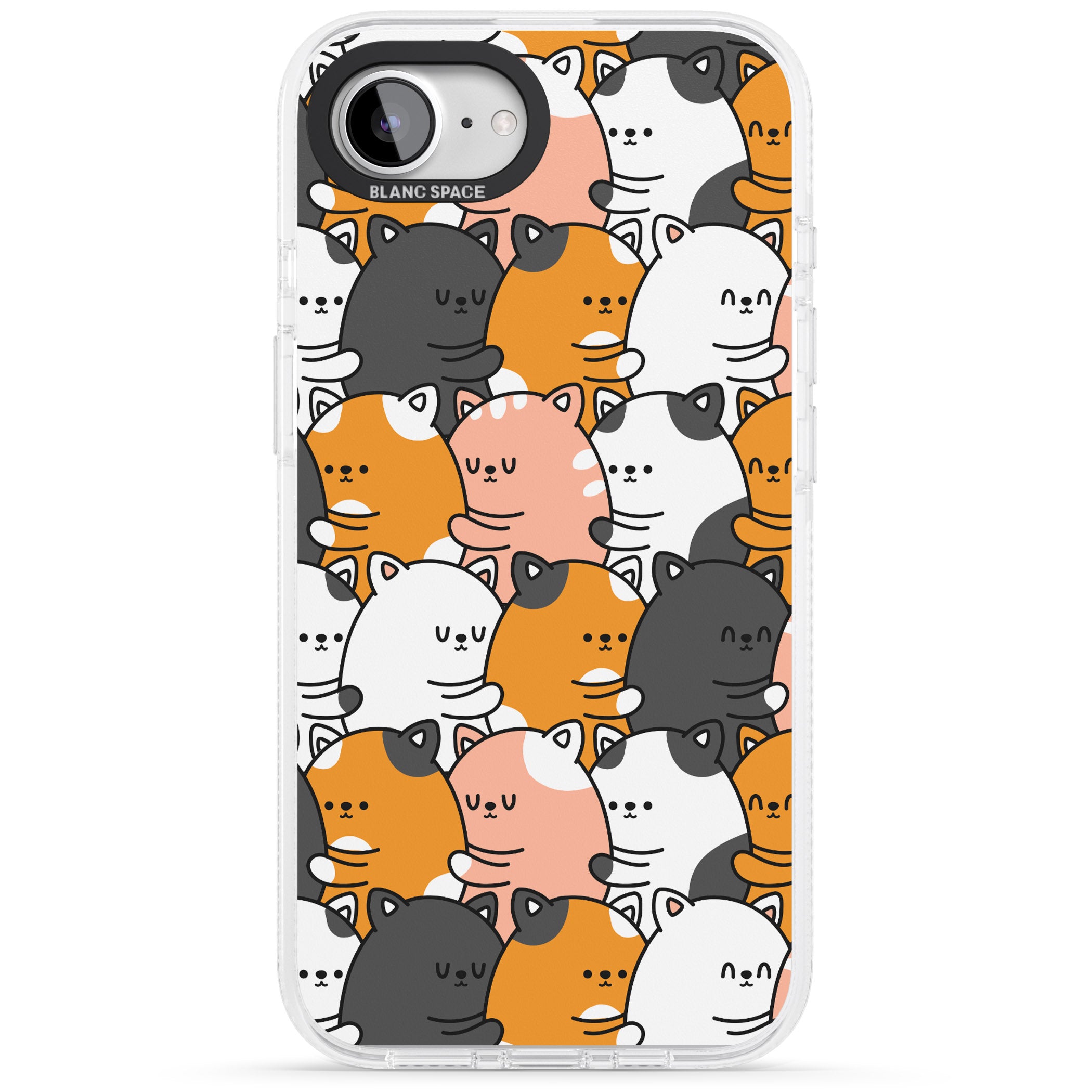 Spooning Cats Kawaii Pattern iPhone 16e Clear Case Impact Air - Blanc Space