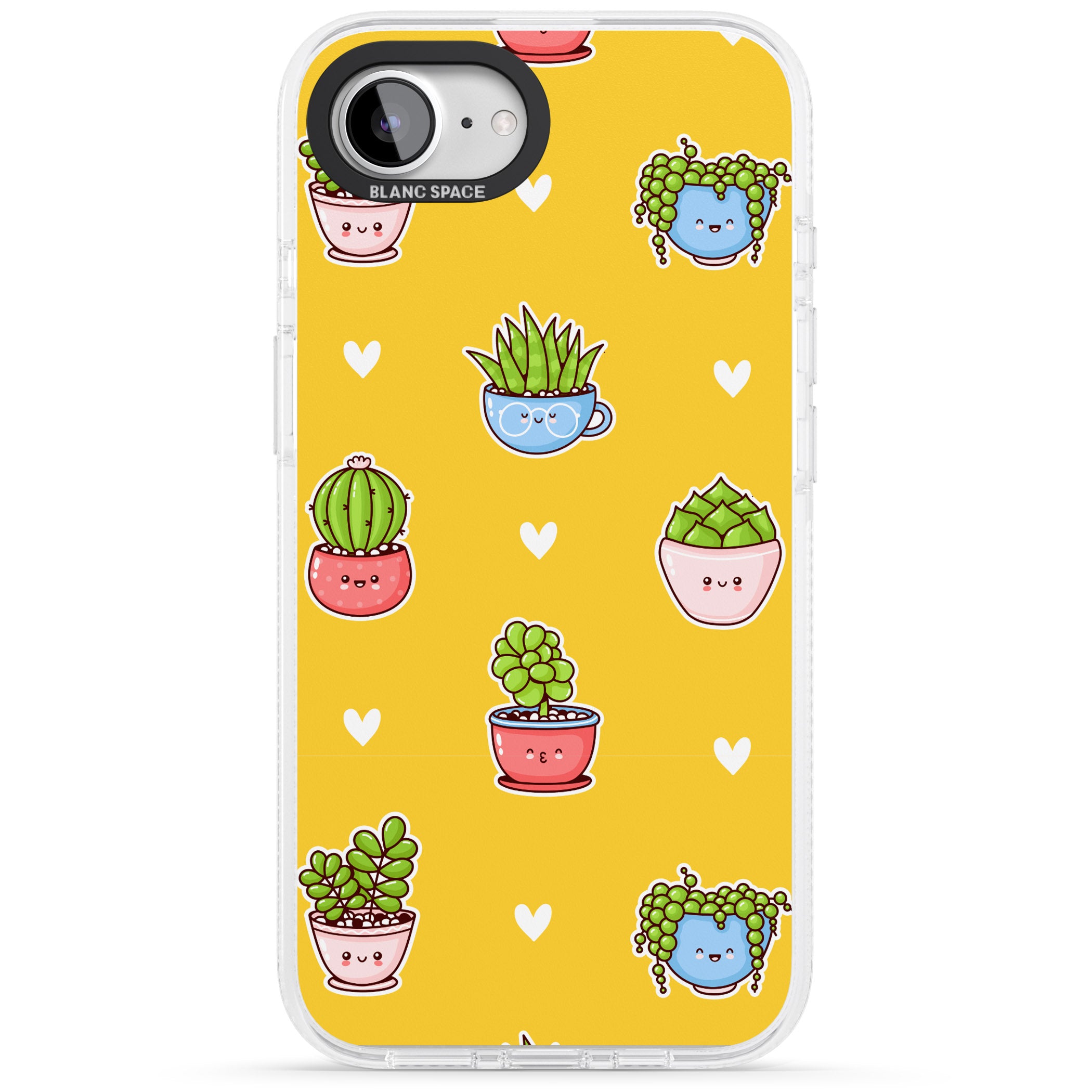 Plant Faces Kawaii Pattern iPhone 16e Clear Case Impact Air - Blanc Space