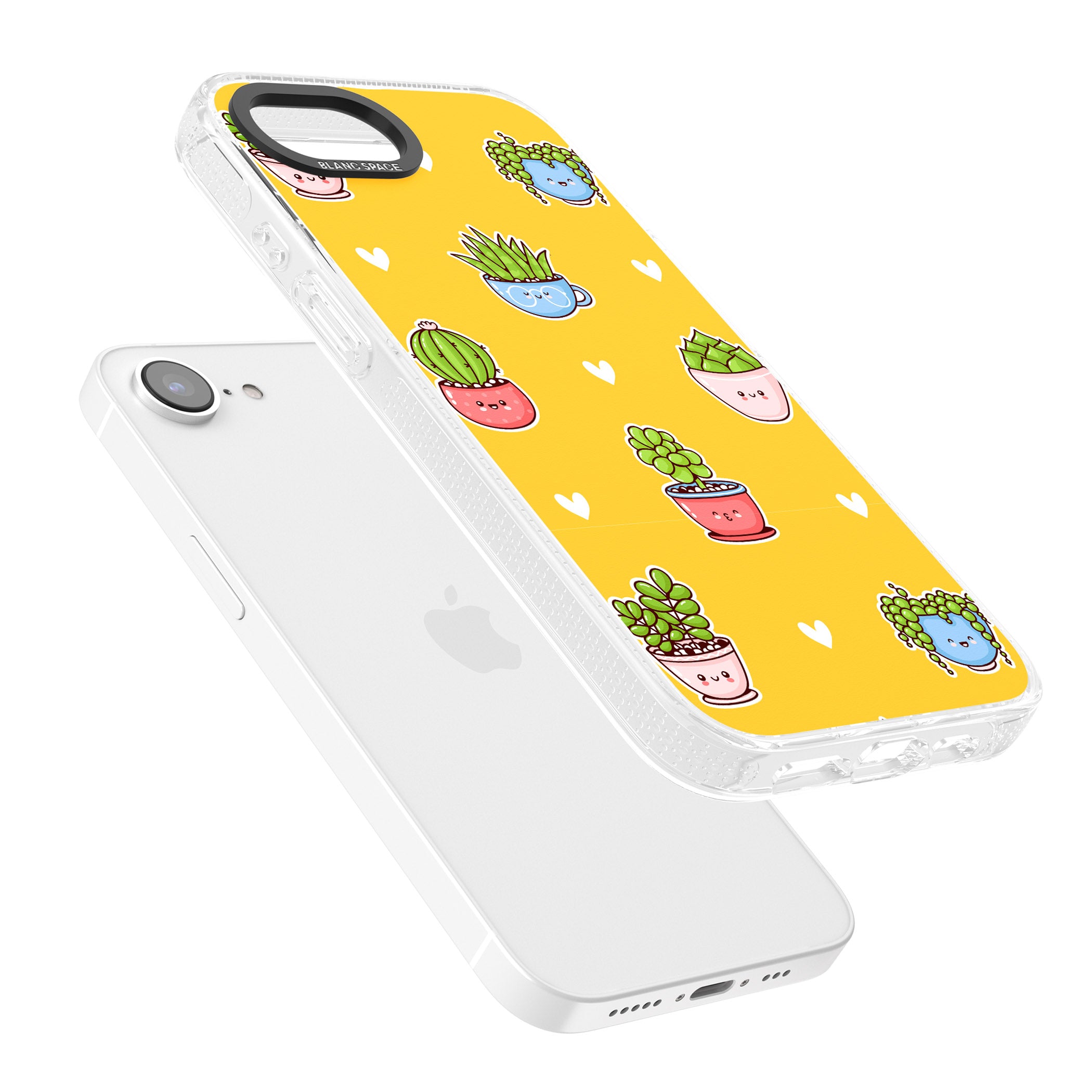 Plant Faces Kawaii Pattern iPhone 16e Clear Case Impact Air - Blanc Space