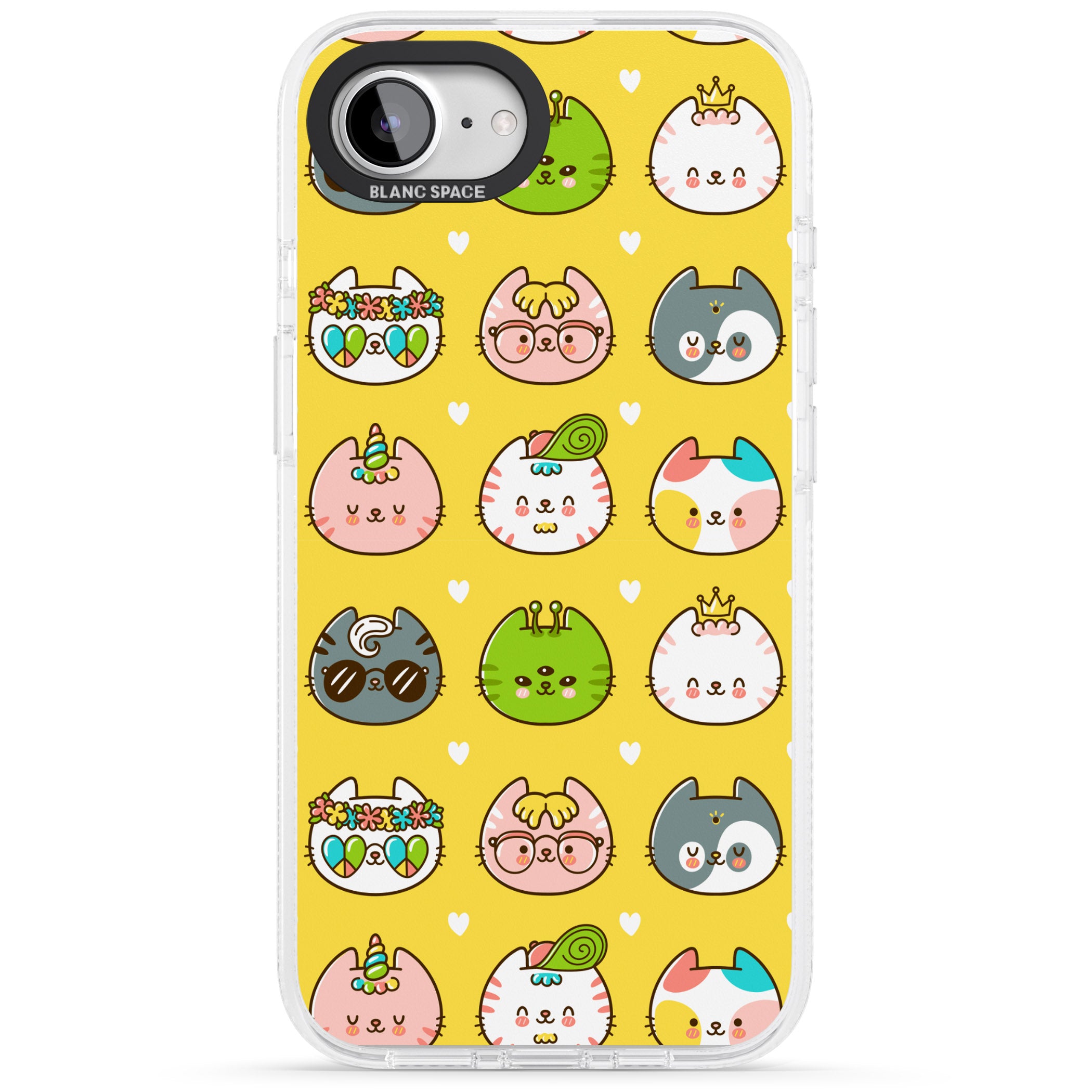 Mythical Cats Kawaii Pattern iPhone 16e Clear Case Impact Air - Blanc Space