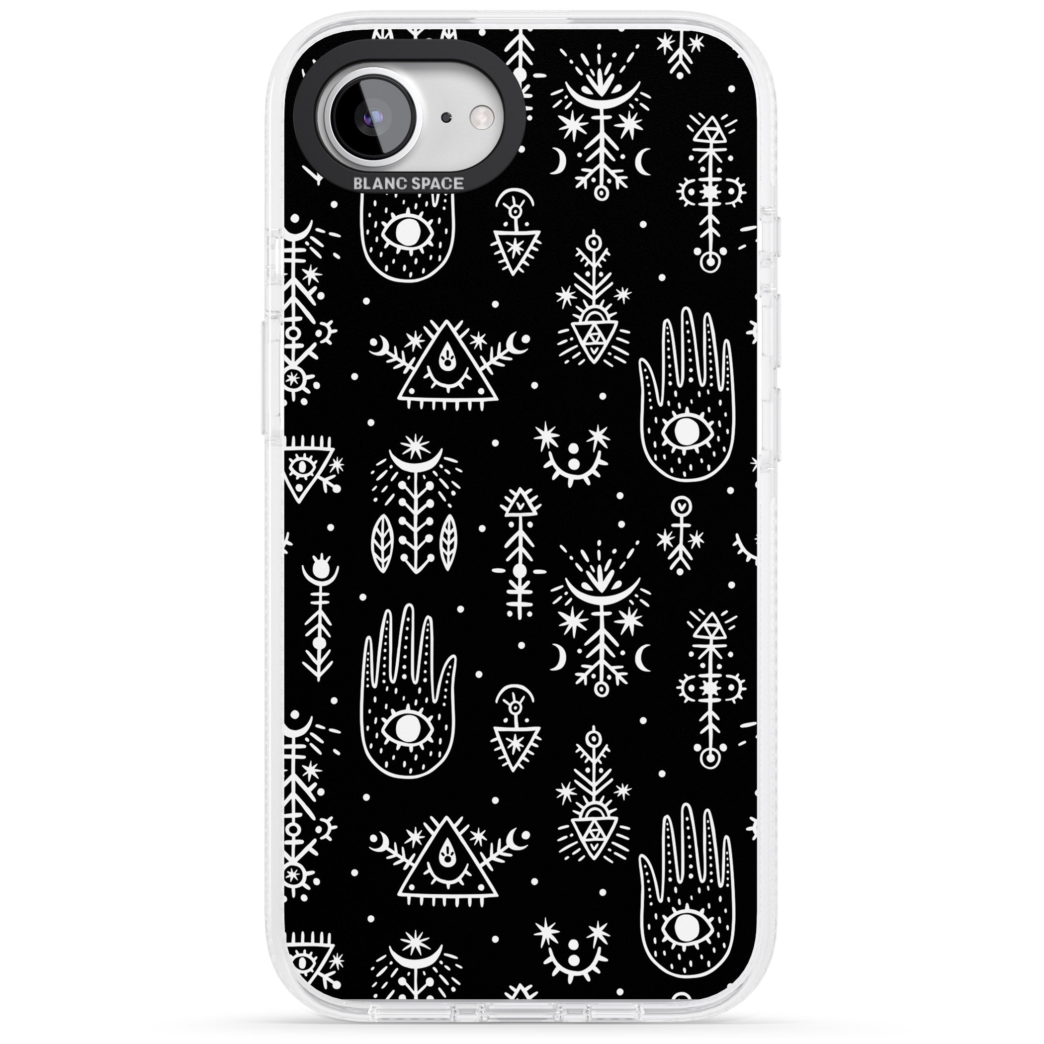 Tribal Palms - White on Black iPhone 16e Clear Case Impact Air - Blanc Space