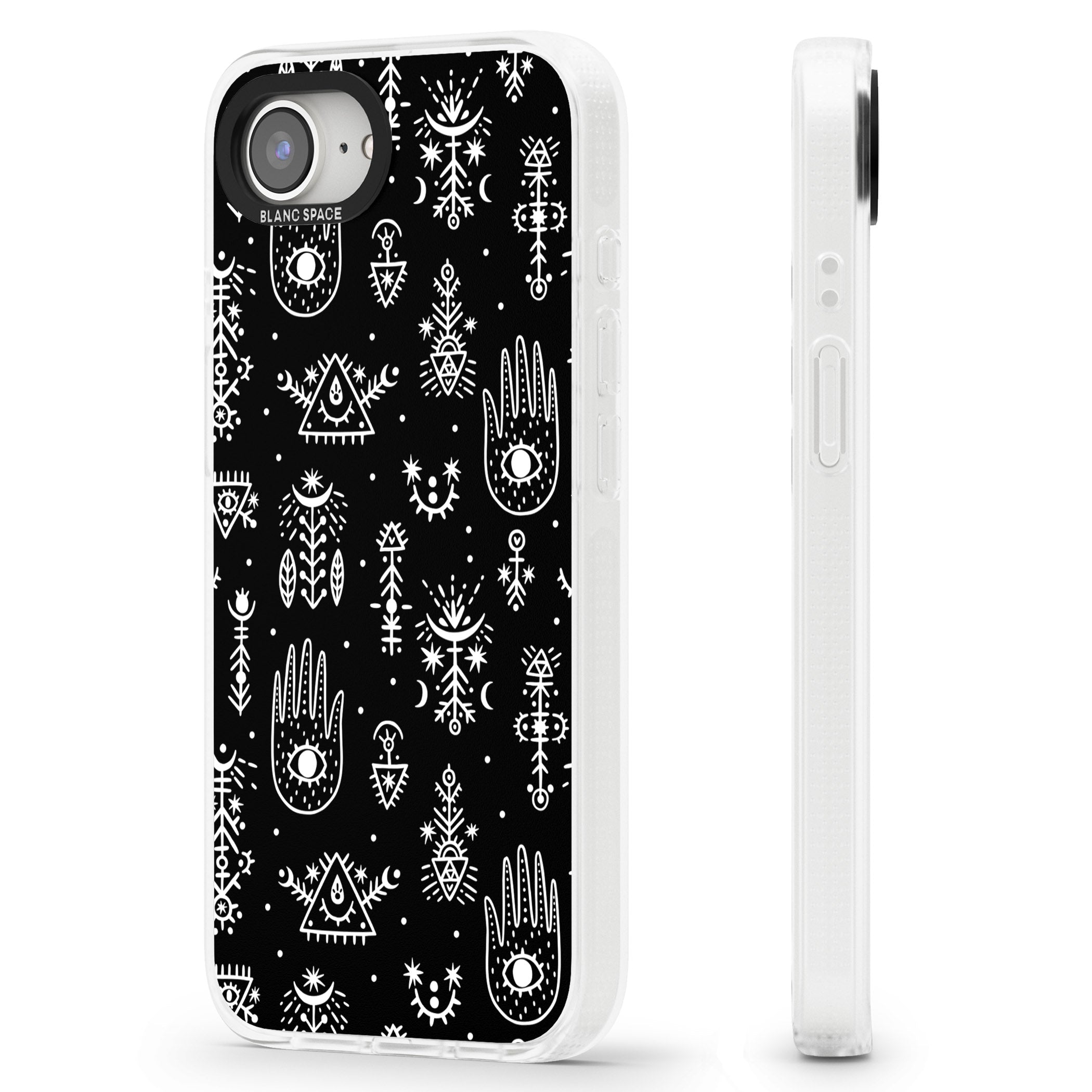 Tribal Palms - White on Black iPhone 16e Clear Case Impact Air - Blanc Space