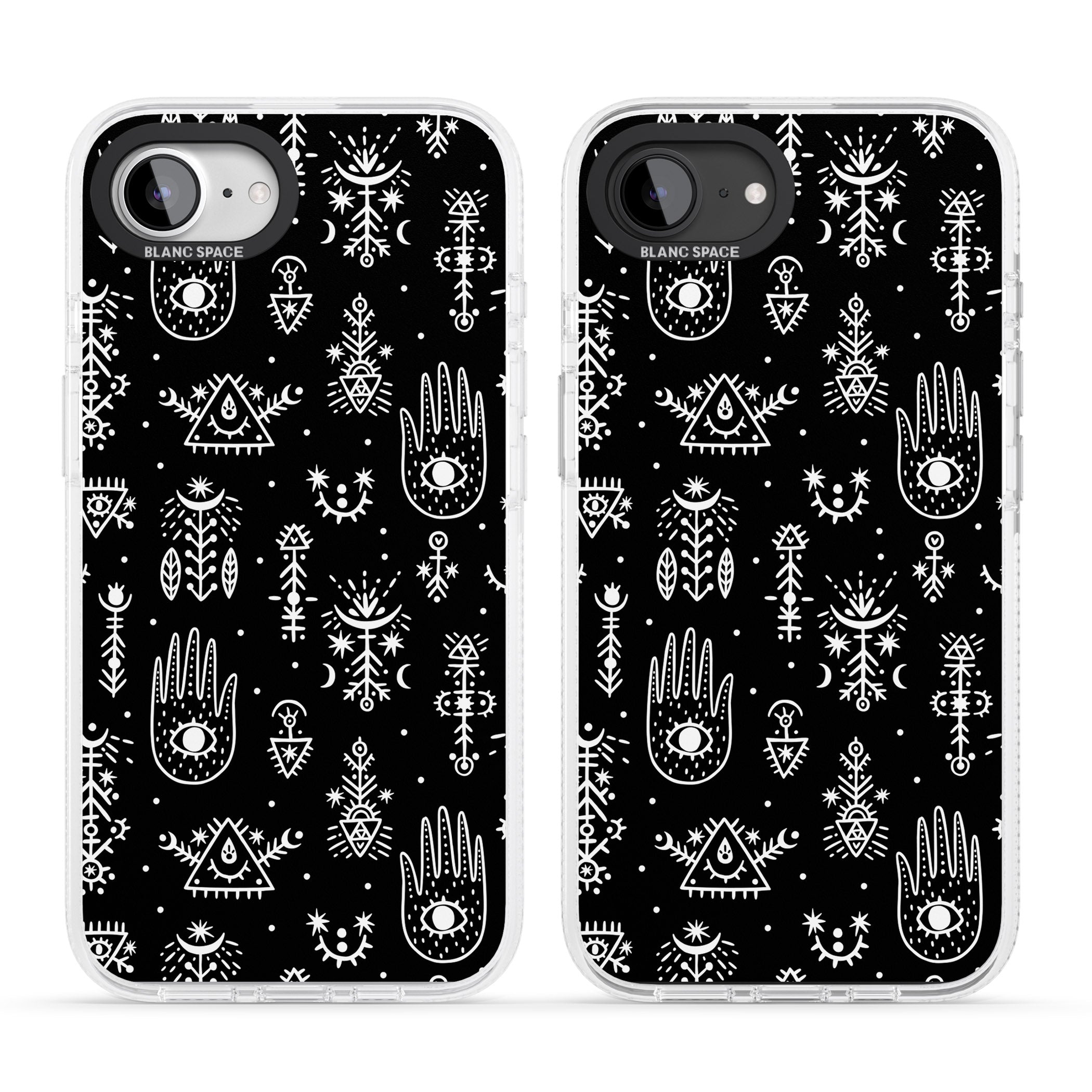 Tribal Palms - White on Black iPhone 16e Clear Case Impact Air - Blanc Space