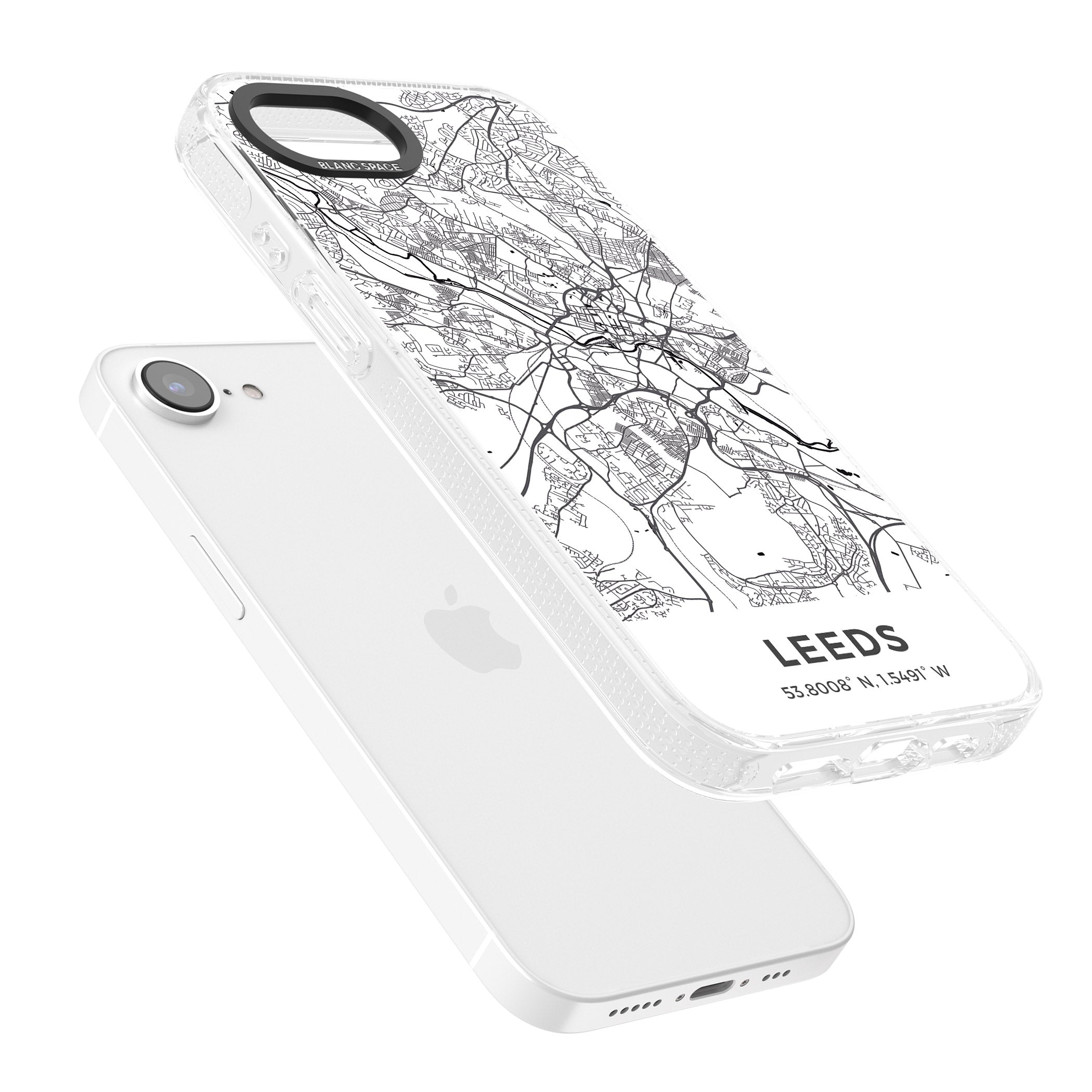 Map of Leeds, England iPhone 16e Clear Case Impact Air - Blanc Space