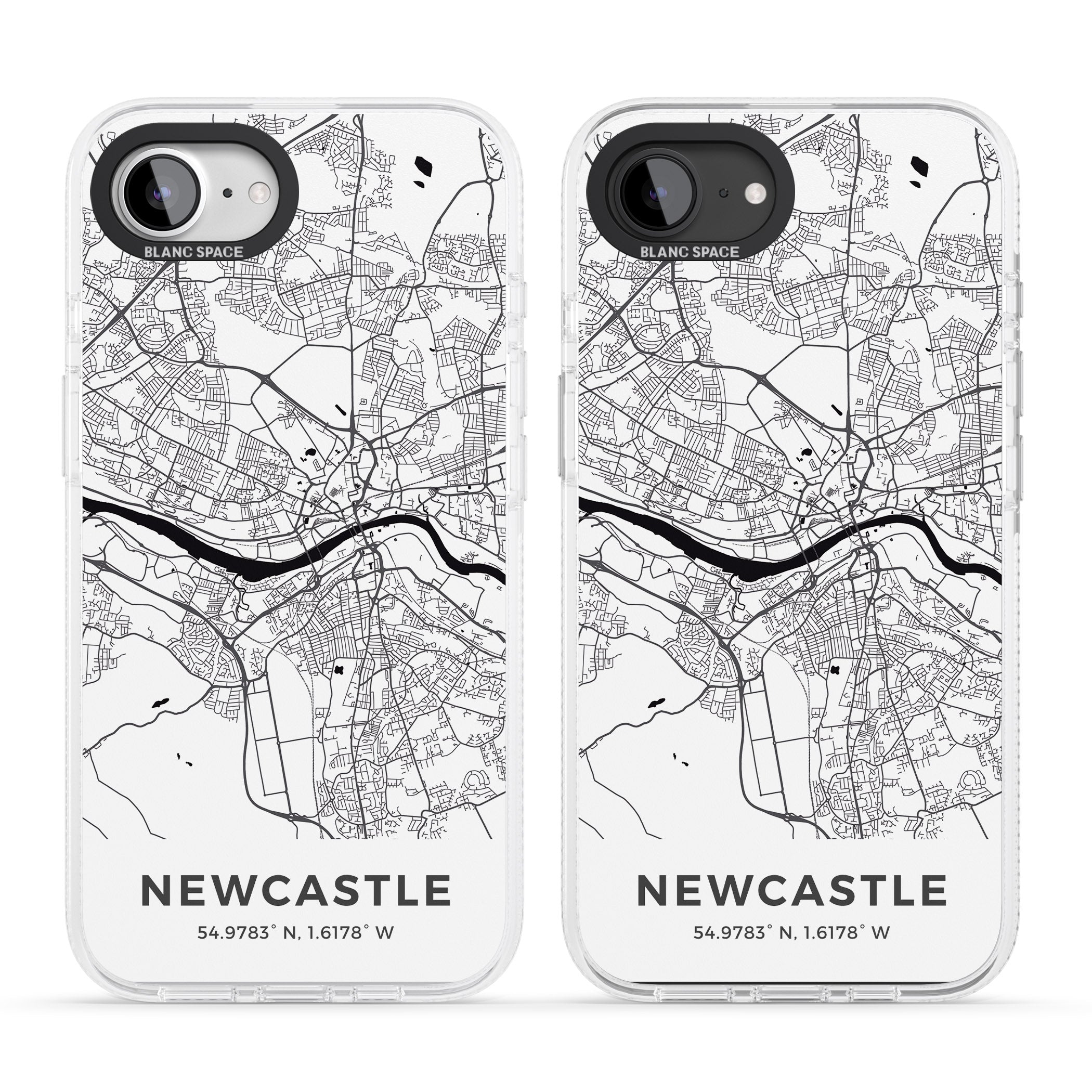 Map of Newcastle, England iPhone 16e Clear Case Impact Air - Blanc Space