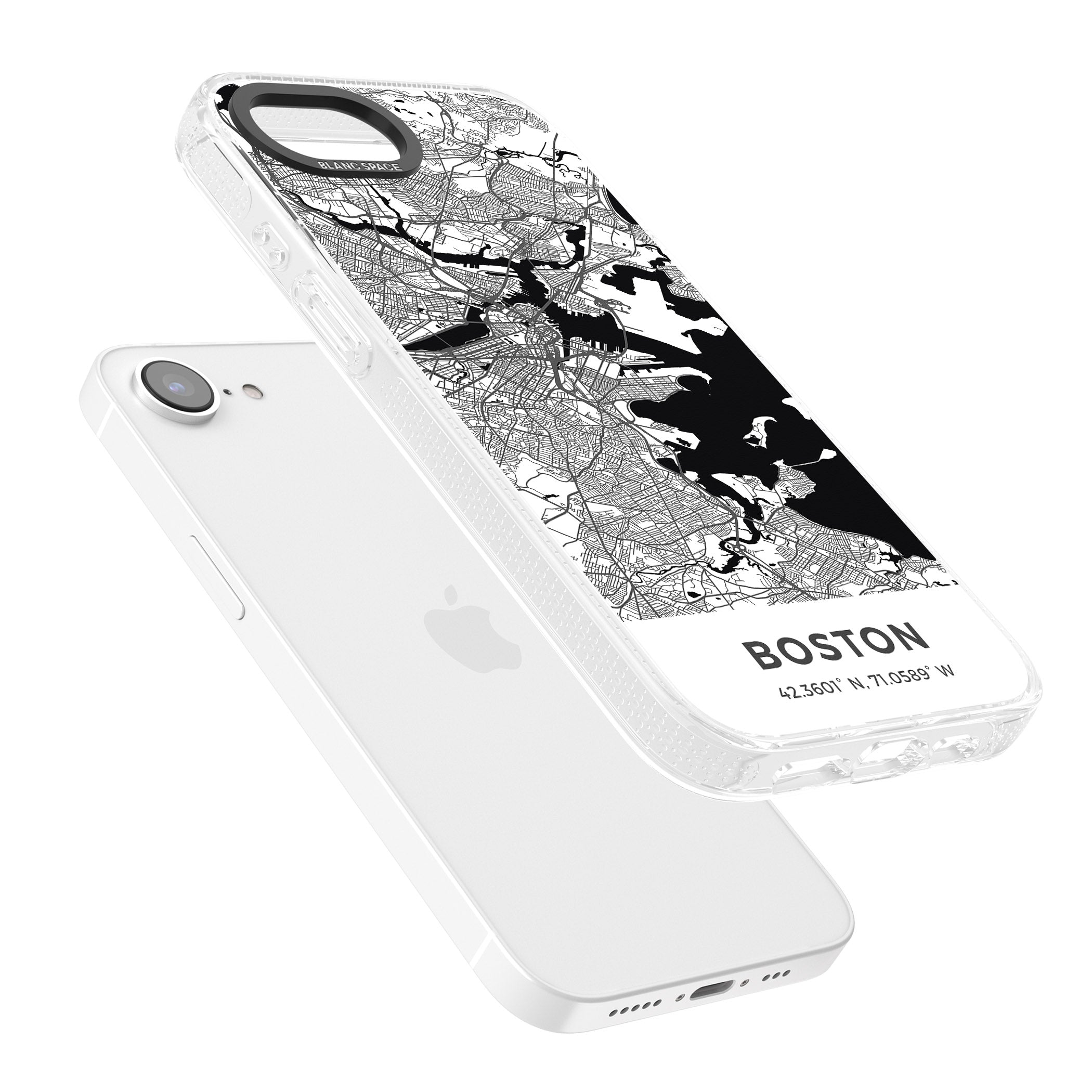 Map of Boston, Massachusetts iPhone 16e Clear Case Impact Air - Blanc Space