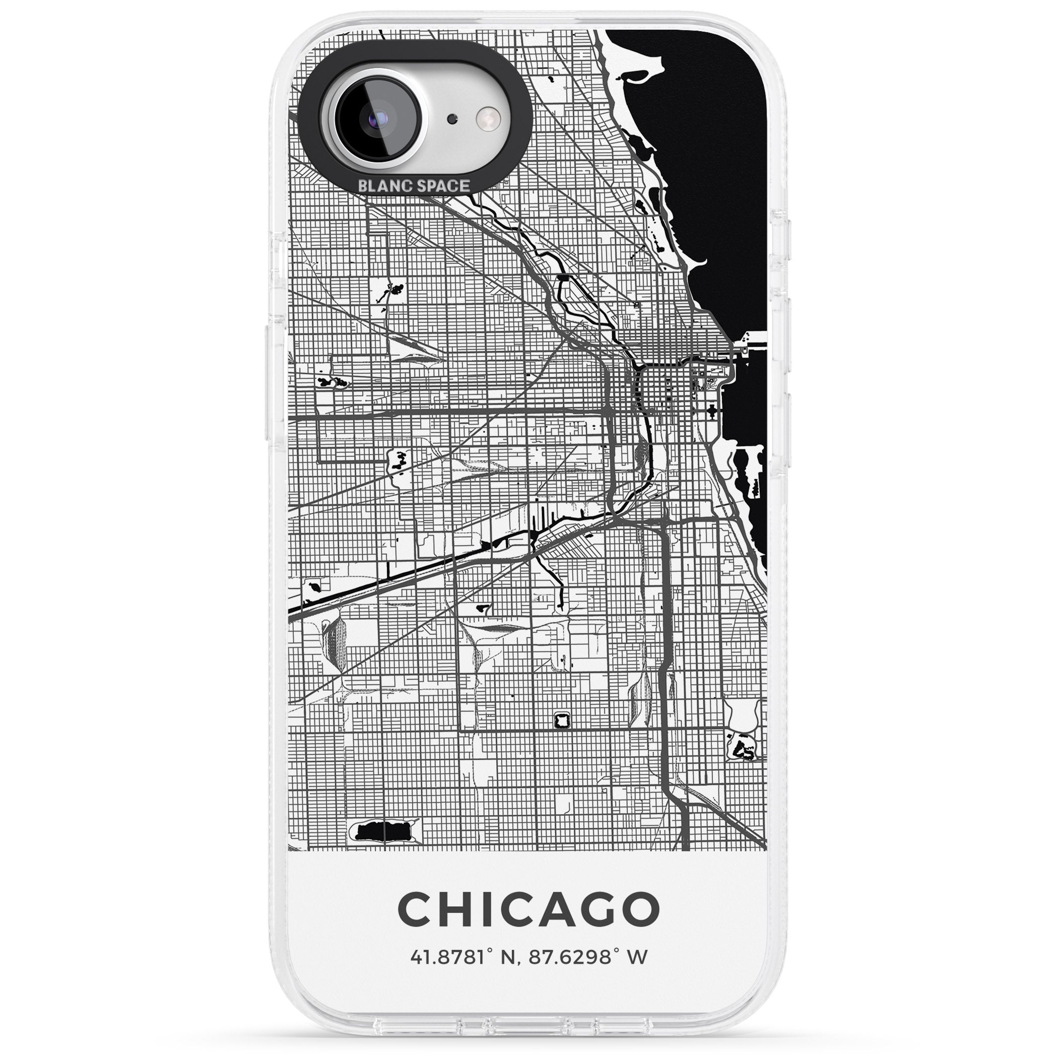 Map of Chicago, Illinois iPhone 16e Clear Case Impact Air - Blanc Space