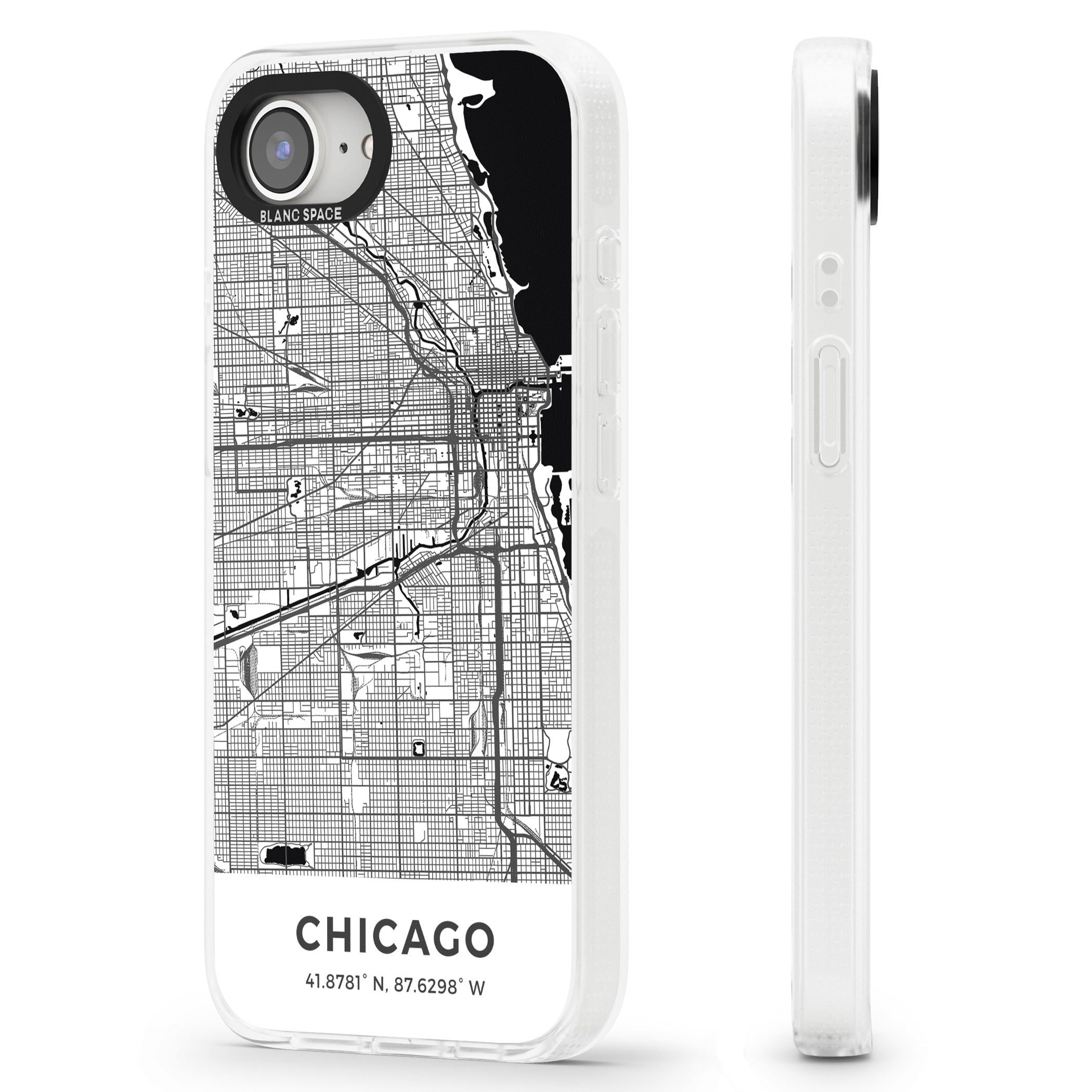 Map of Chicago, Illinois iPhone 16e Clear Case Impact Air - Blanc Space