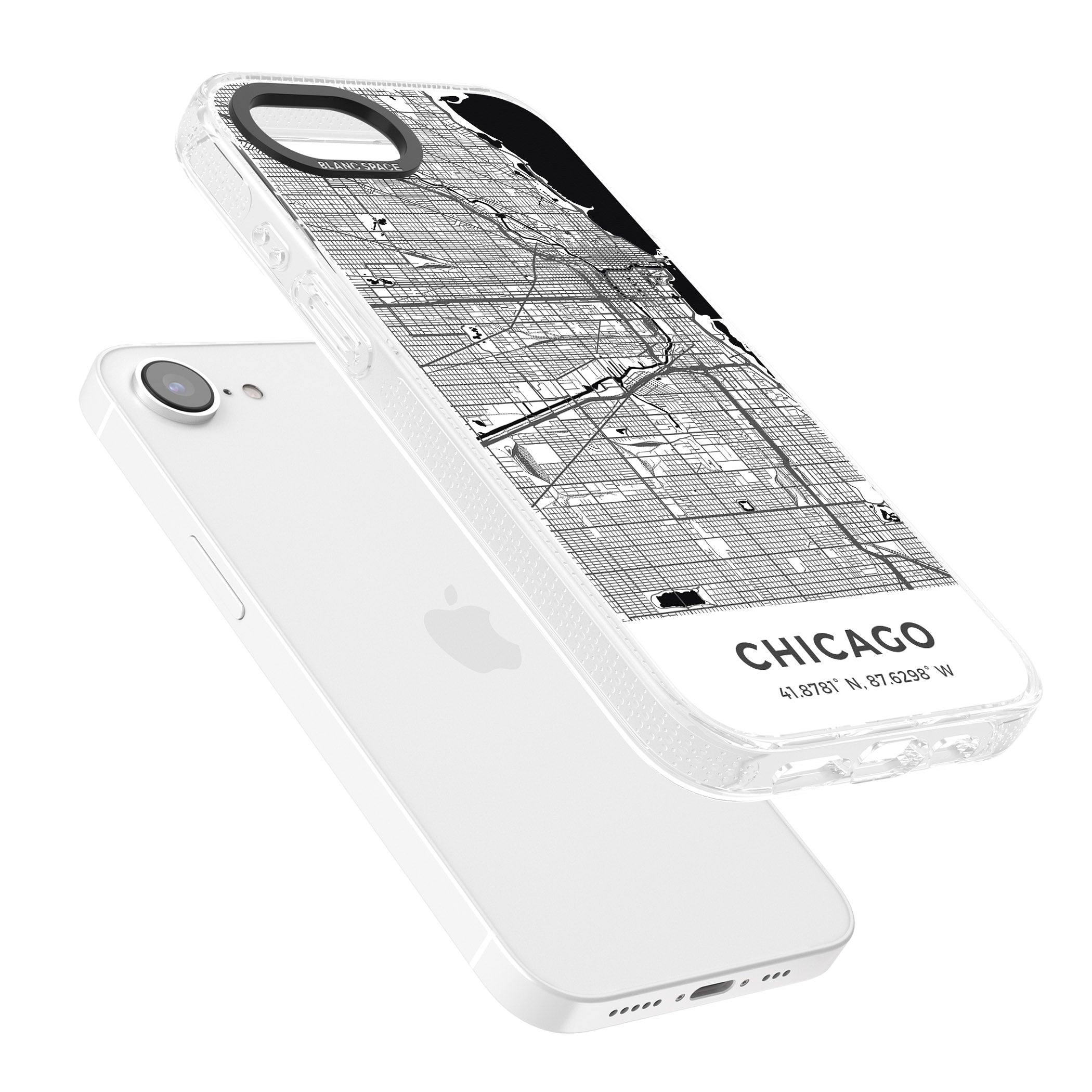 Map of Chicago, Illinois iPhone 16e Clear Case Impact Air - Blanc Space