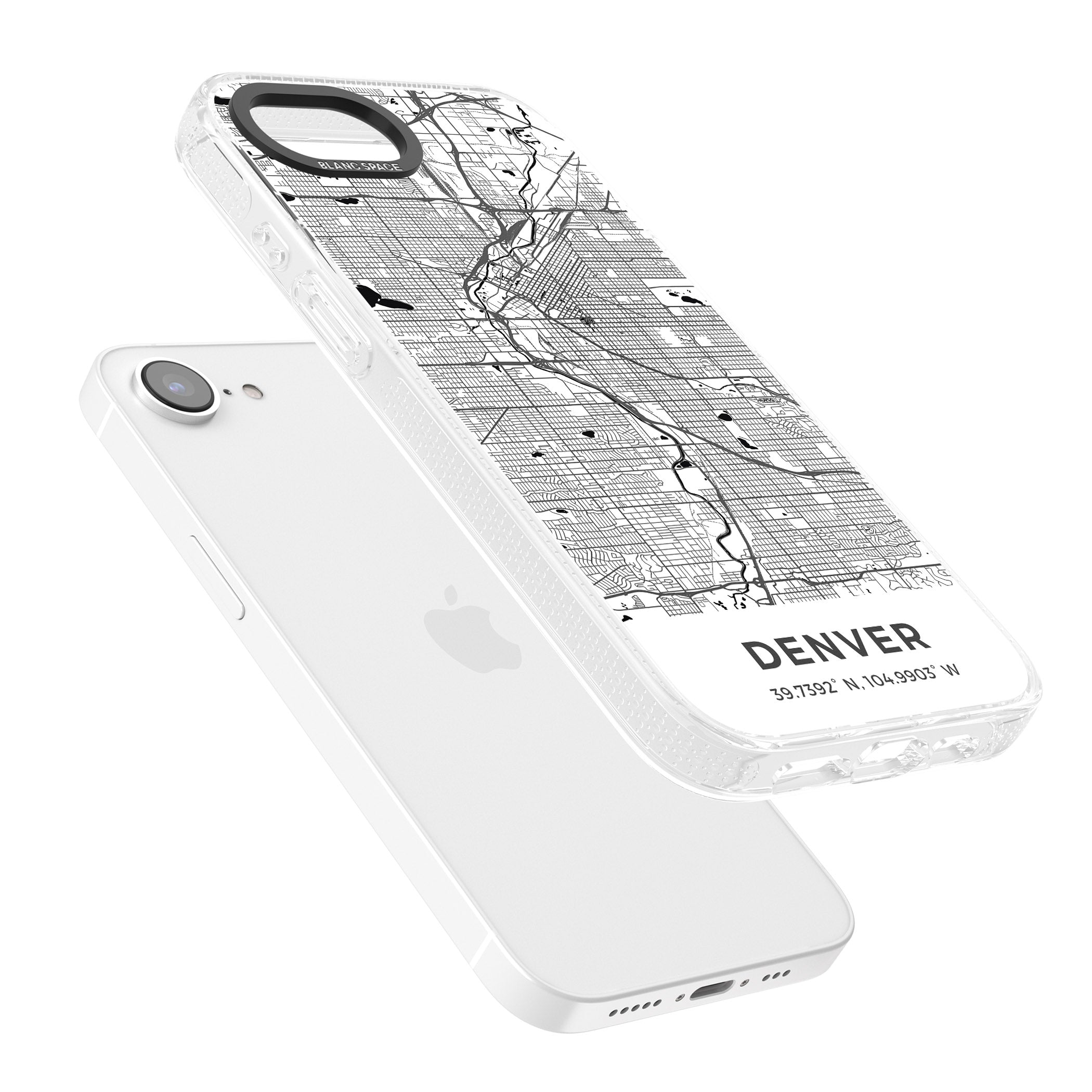 Map of Denver, Colorado iPhone 16e Clear Case Impact Air - Blanc Space