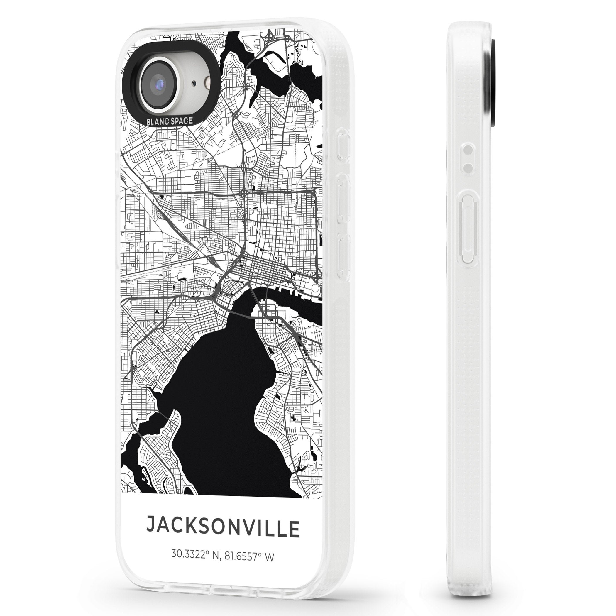 Map of Jacksonville, Florida iPhone 16e Clear Case Impact Air - Blanc Space