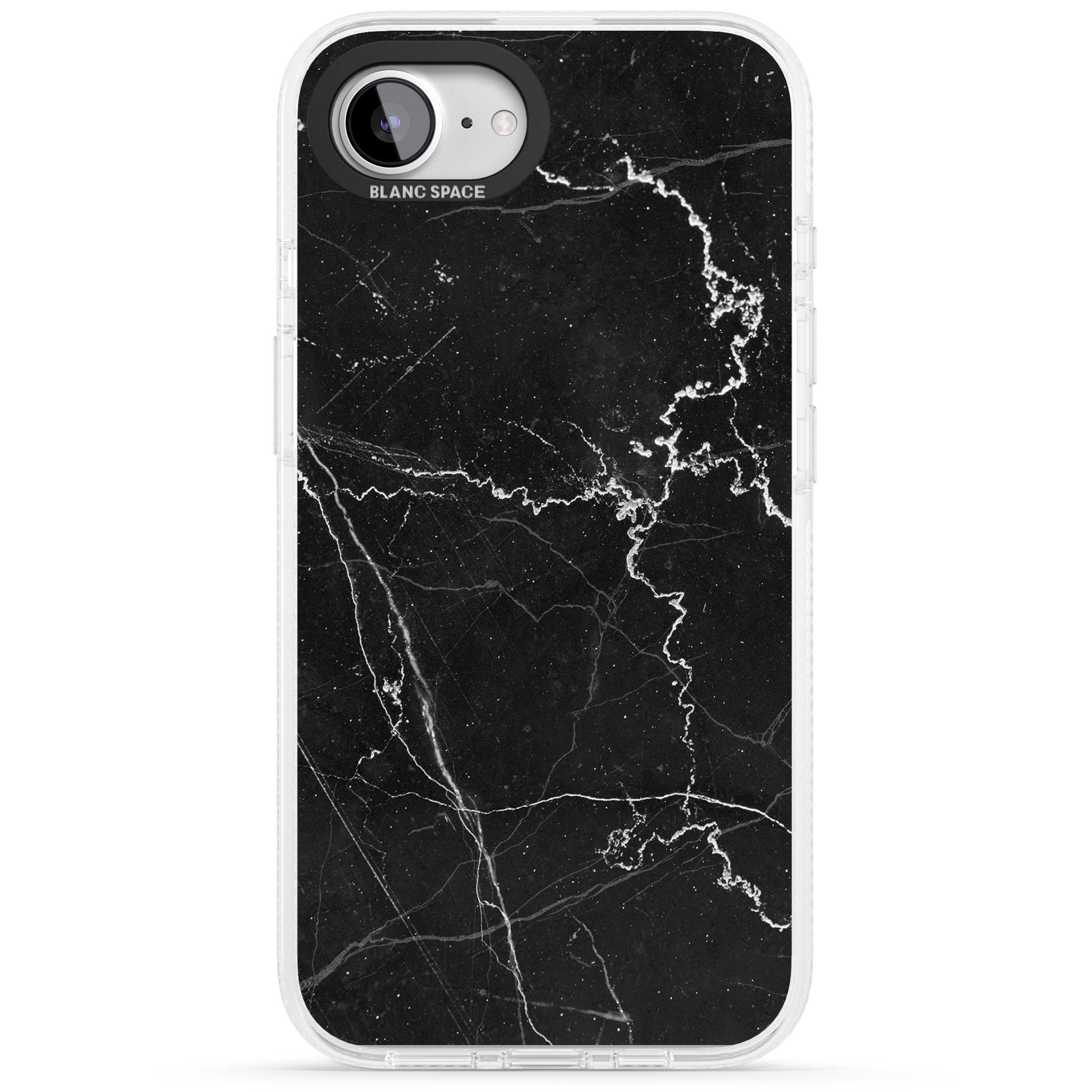 Bold Black Marble with White Texture iPhone 16e Clear Case Impact Air - Blanc Space