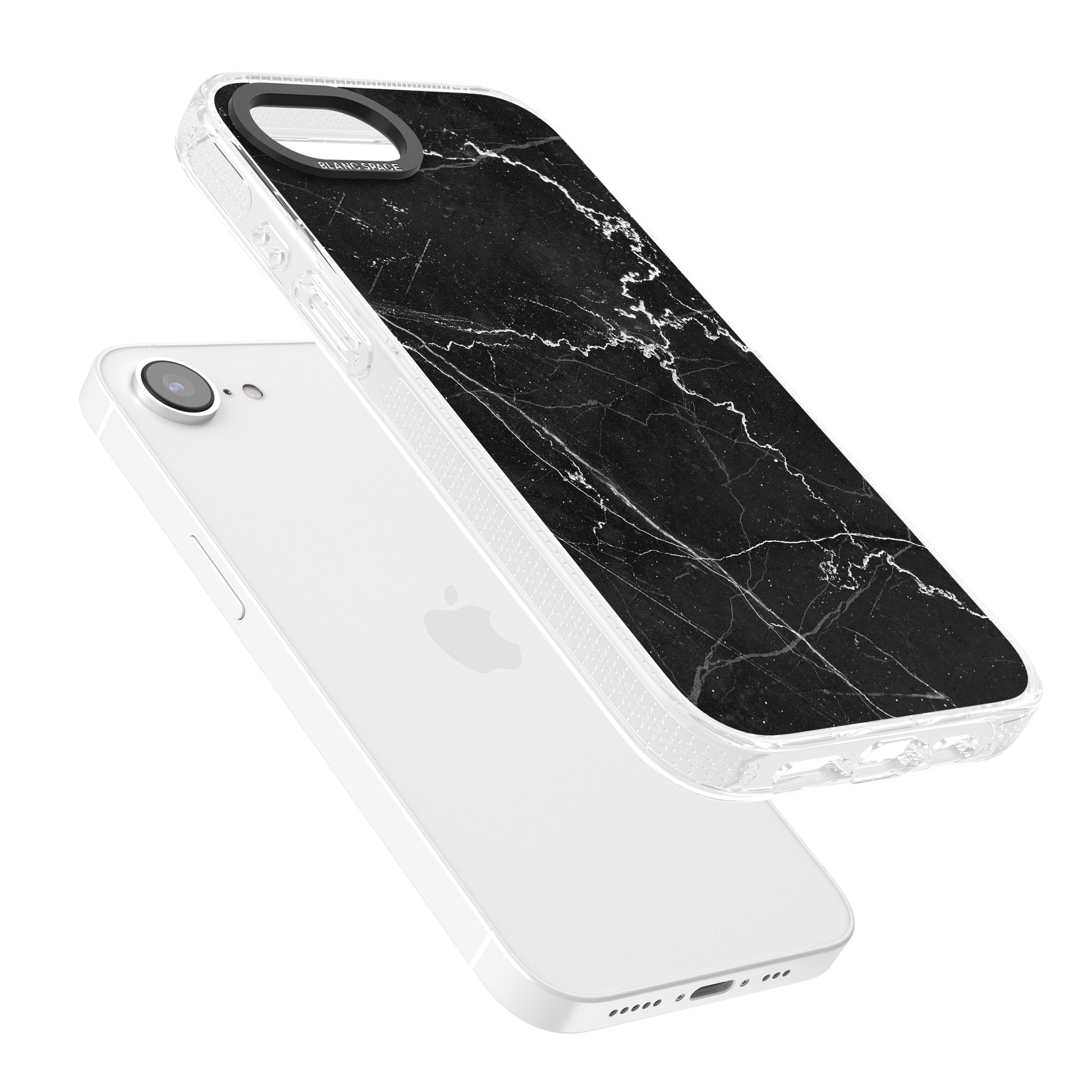 Bold Black Marble with White Texture iPhone 16e Clear Case Impact Air - Blanc Space