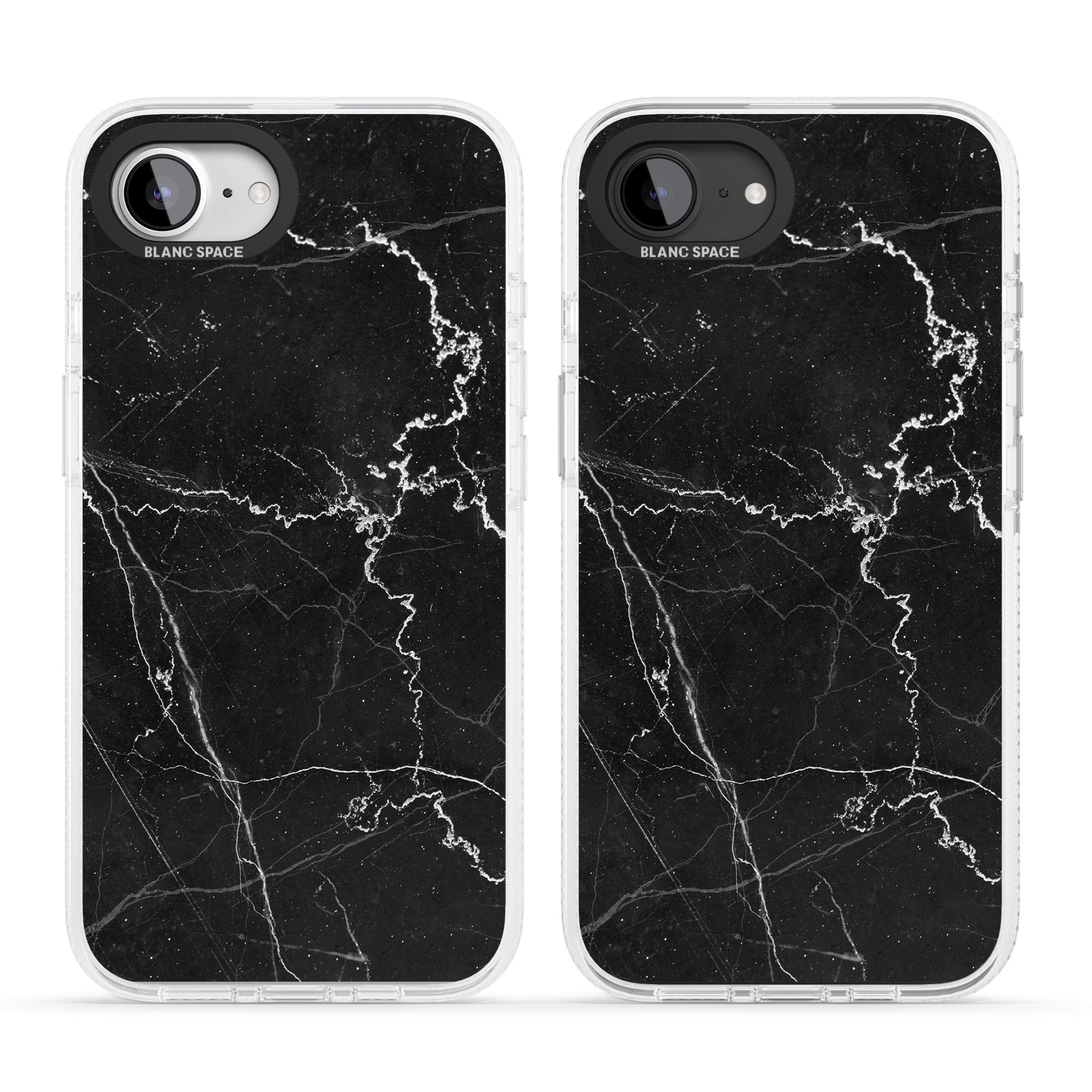 Bold Black Marble with White Texture iPhone 16e Clear Case Impact Air - Blanc Space