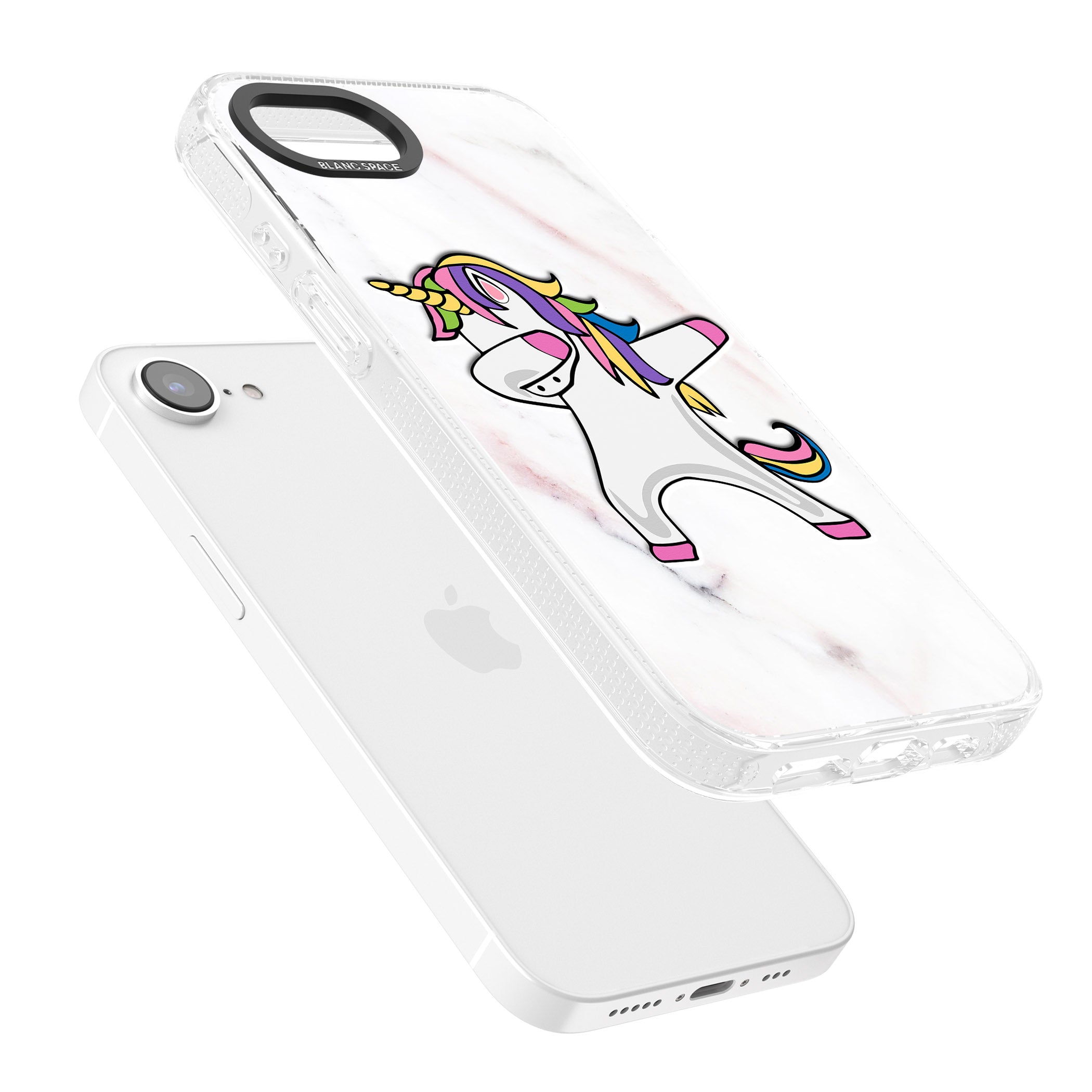 Designer Marble Unicorn Dab iPhone 16e Clear Case Impact Air - Blanc Space