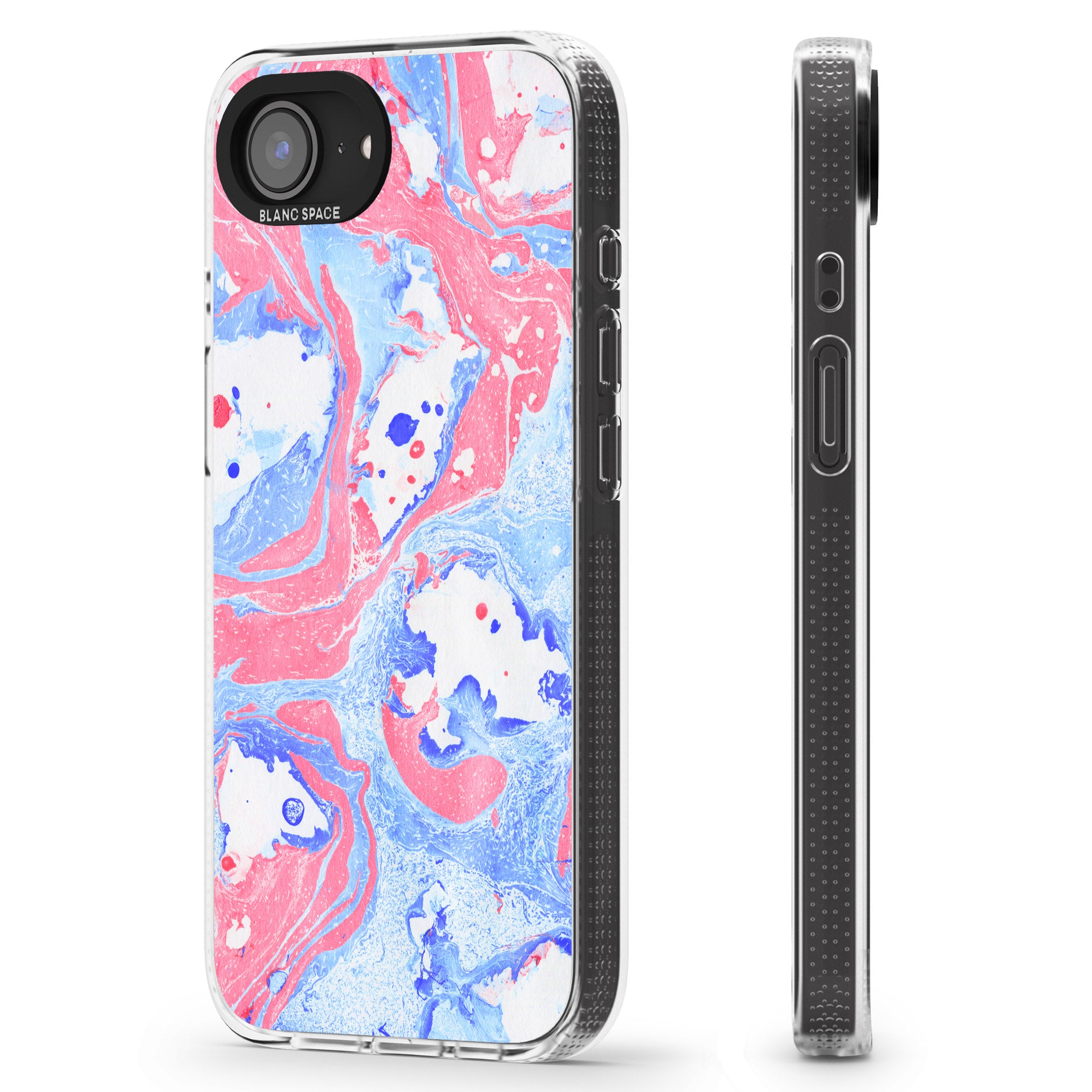 Pink, Blue & White Marbled Paper Pattern iPhone 16e Clear Case Impact Air - Blanc Space