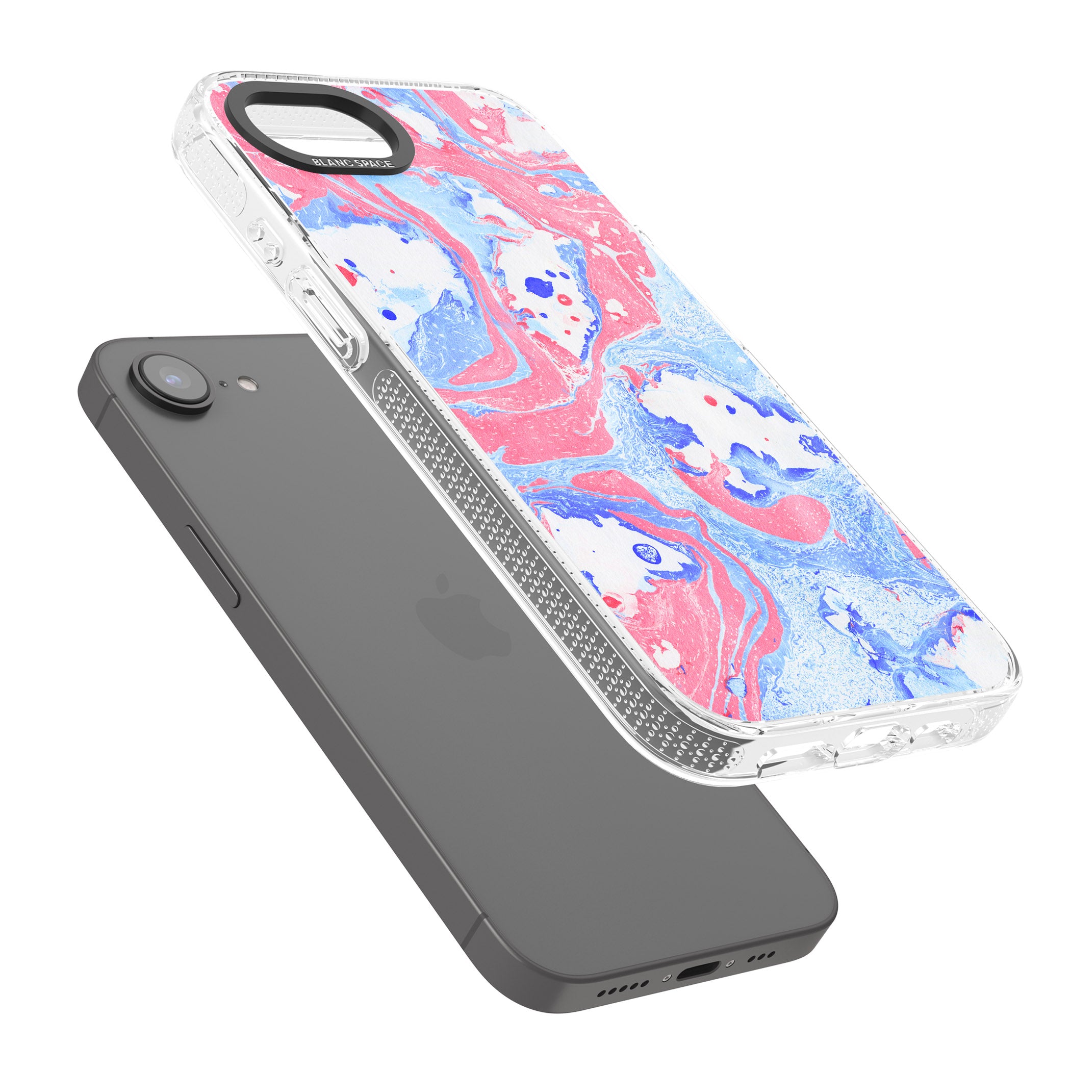 Pink, Blue & White Marbled Paper Pattern iPhone 16e Clear Case Impact Air - Blanc Space