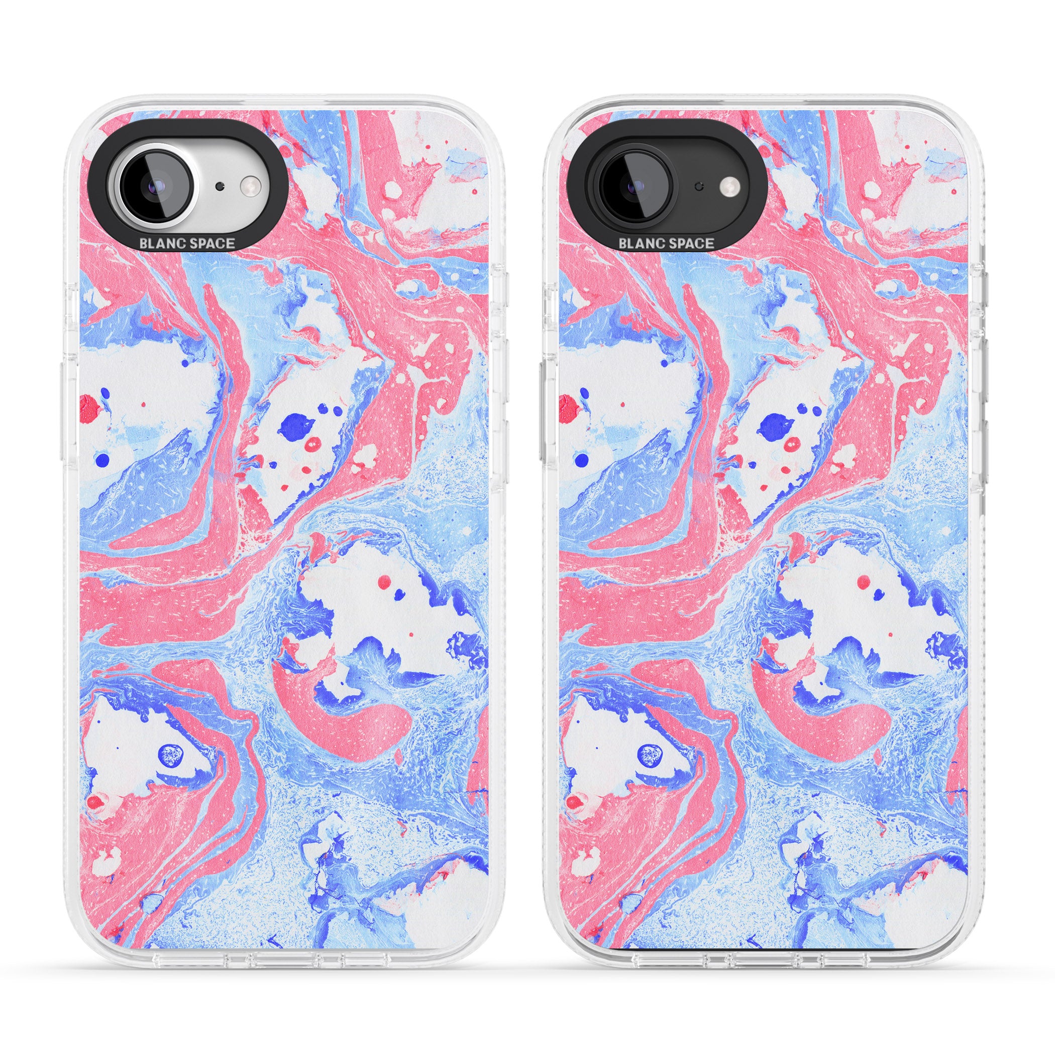 Pink, Blue & White Marbled Paper Pattern iPhone 16e Clear Case Impact Air - Blanc Space