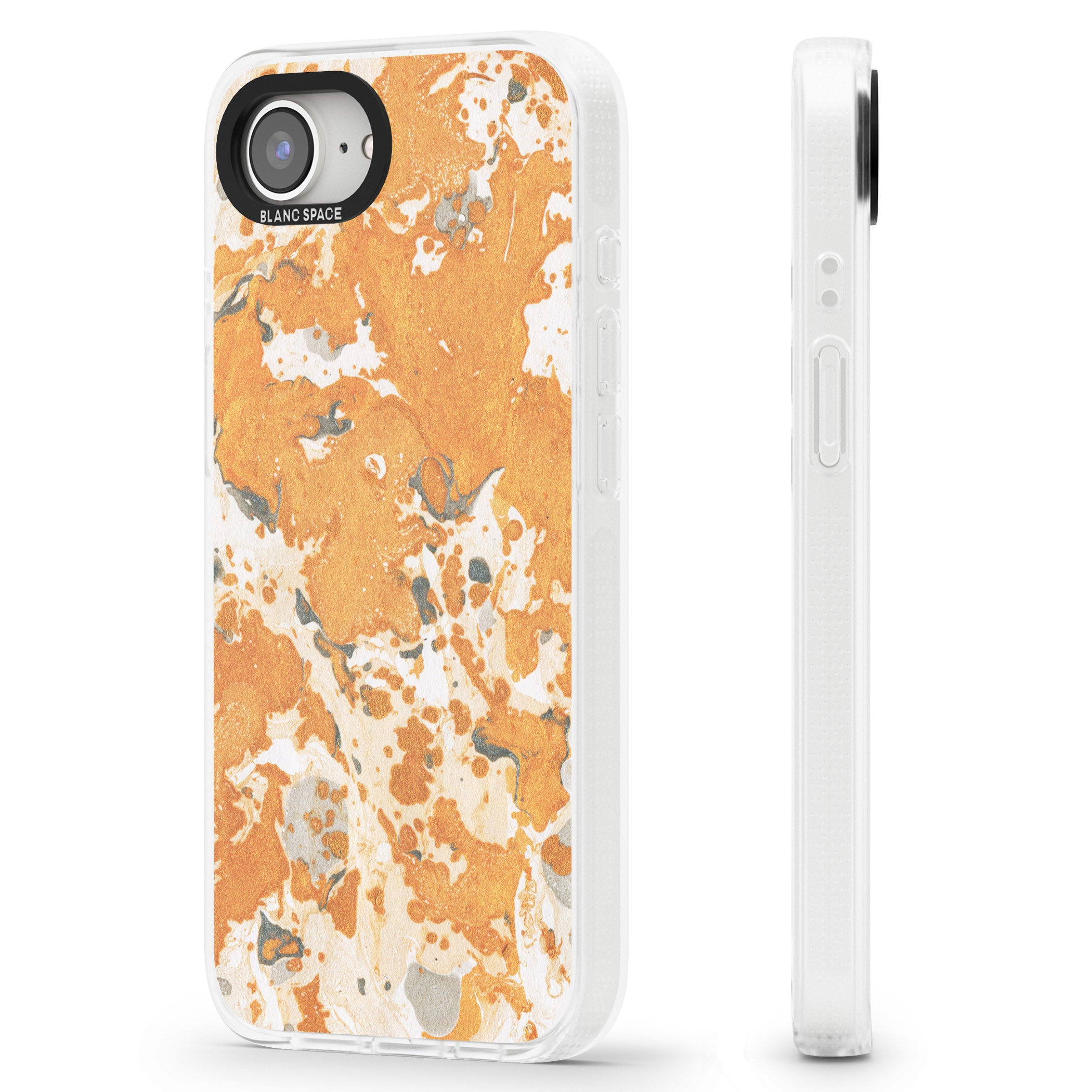 Orange Marbled Paper Pattern iPhone 16e Clear Case Impact Air - Blanc Space