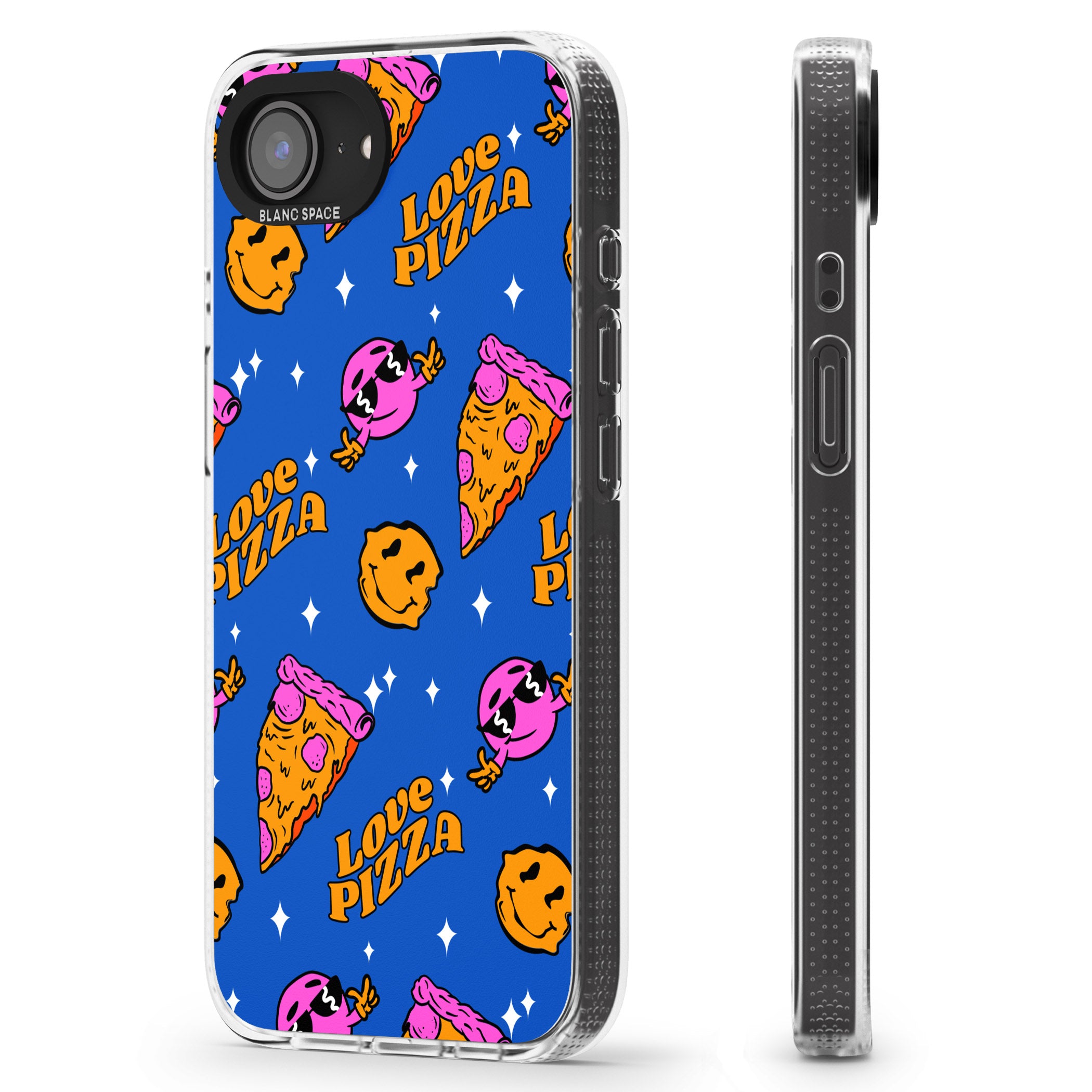 Psychedelic Love Pizza Pattern iPhone 16e Clear Case Impact Air - Blanc Space