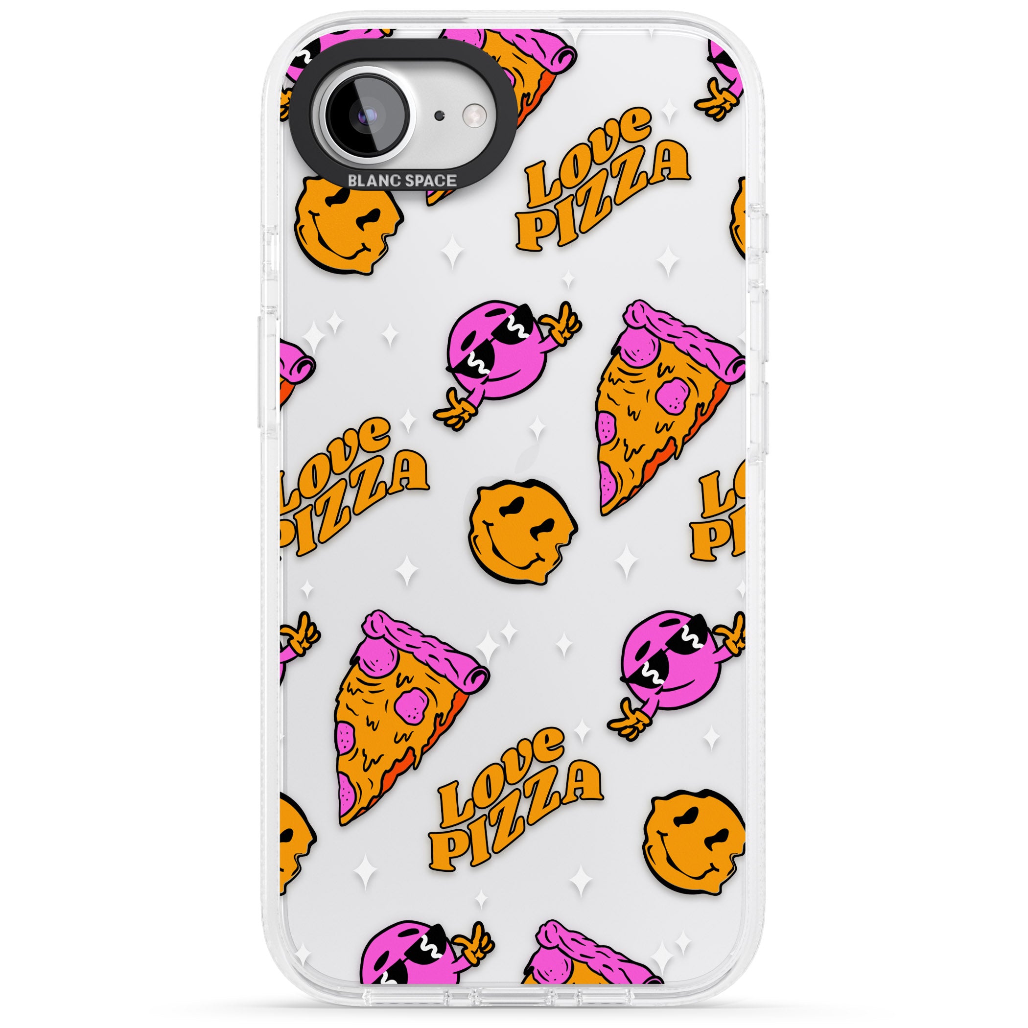 Psychedelic Love Pizza Pattern (Clear) iPhone 16e Clear Case Impact Air - Blanc Space