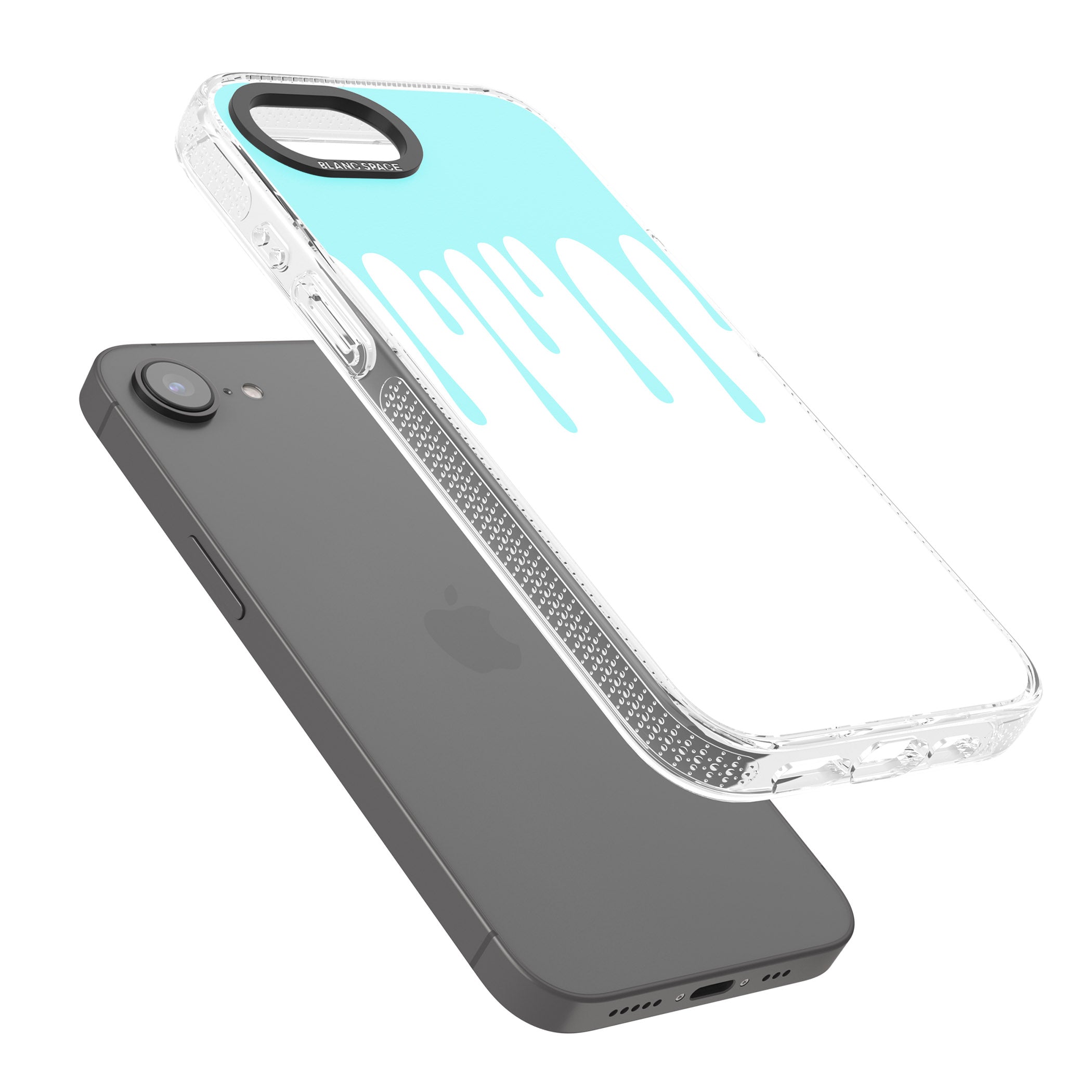 Melted Effect: Teal & White iPhone 16e Clear Case Impact Air - Blanc Space