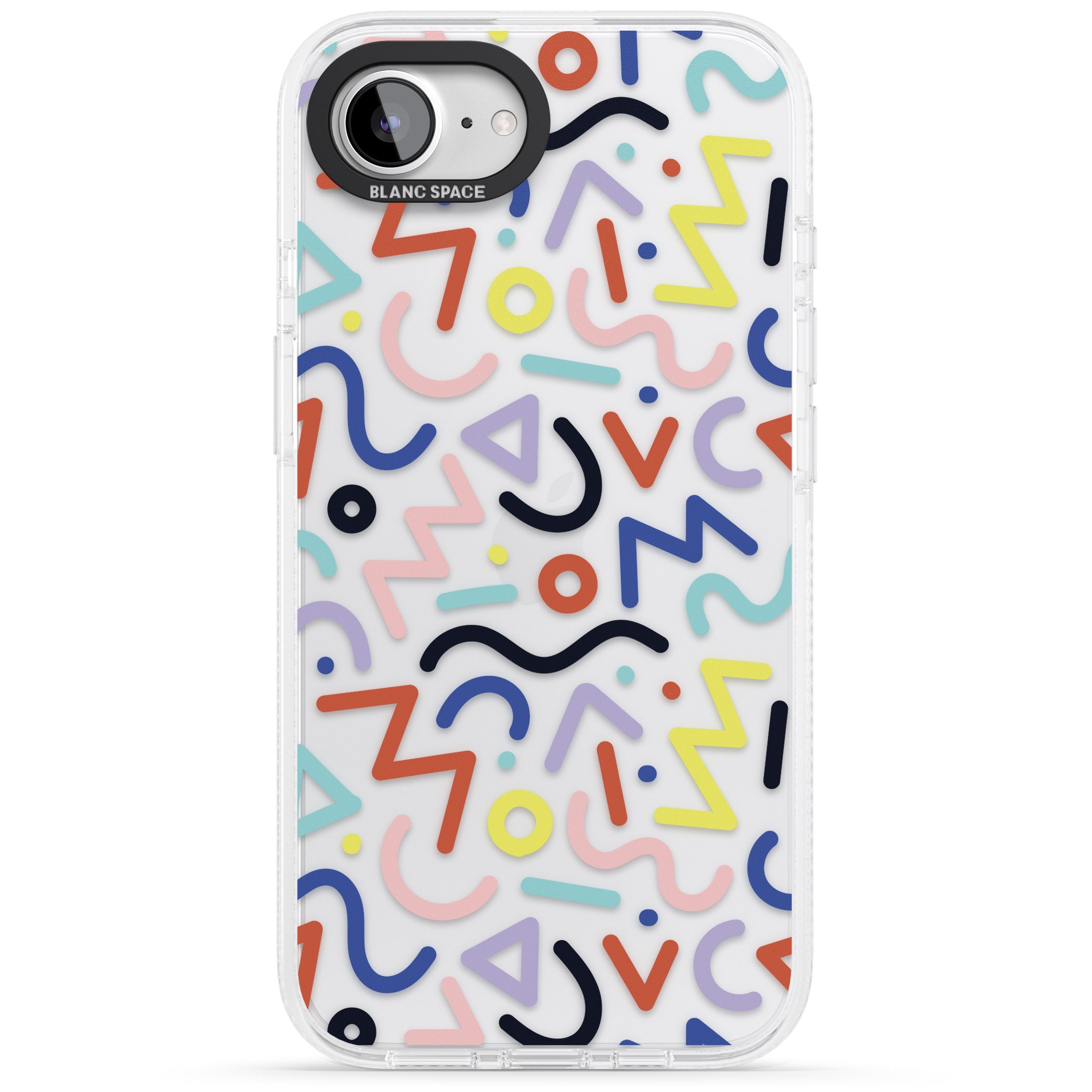 Colourful Squiggles Memphis Retro Pattern Design iPhone 16e Clear Case Impact Air - Blanc Space