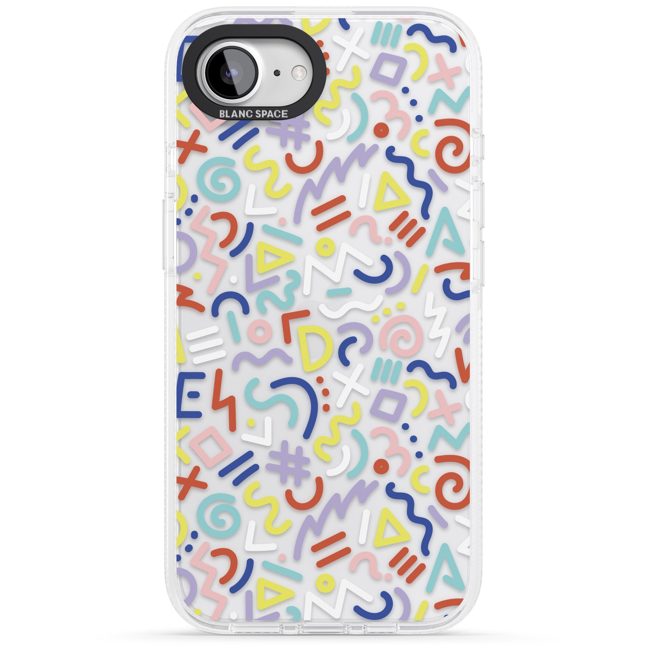 Colourful Mixed Shapes Retro Pattern Design iPhone 16e Clear Case Impact Air - Blanc Space