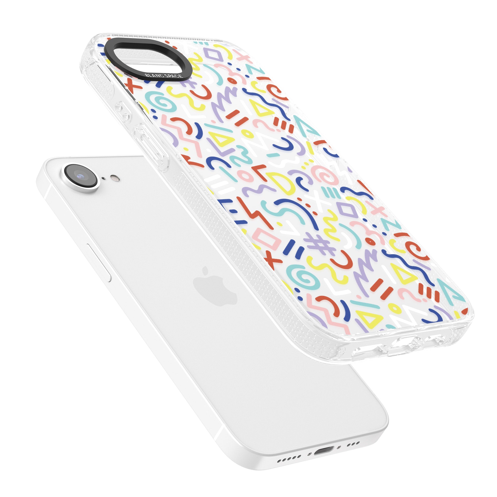 Colourful Mixed Shapes Retro Pattern Design iPhone 16e Clear Case Impact Air - Blanc Space