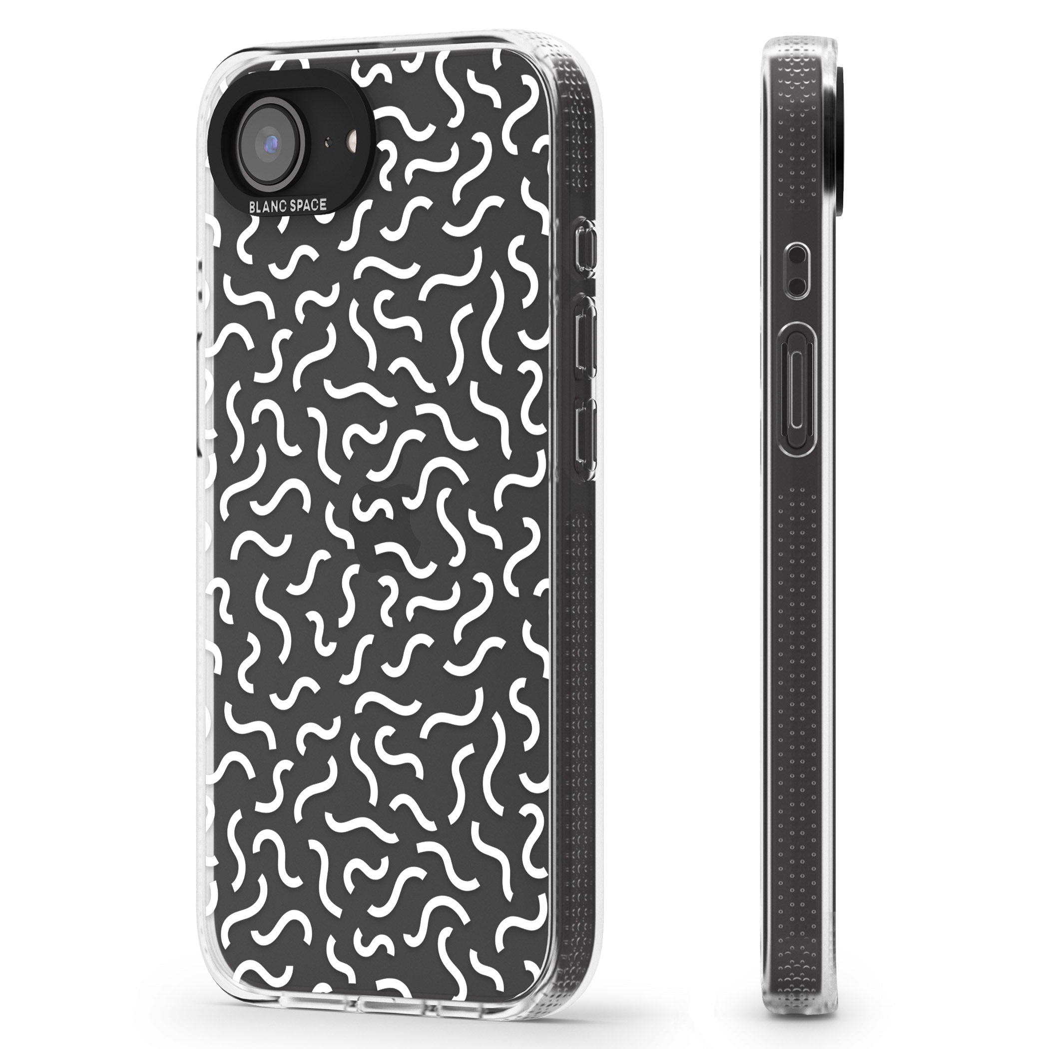 White Wavy Squiggles Memphis Retro Pattern Design iPhone 16e Clear Case Impact Air - Blanc Space