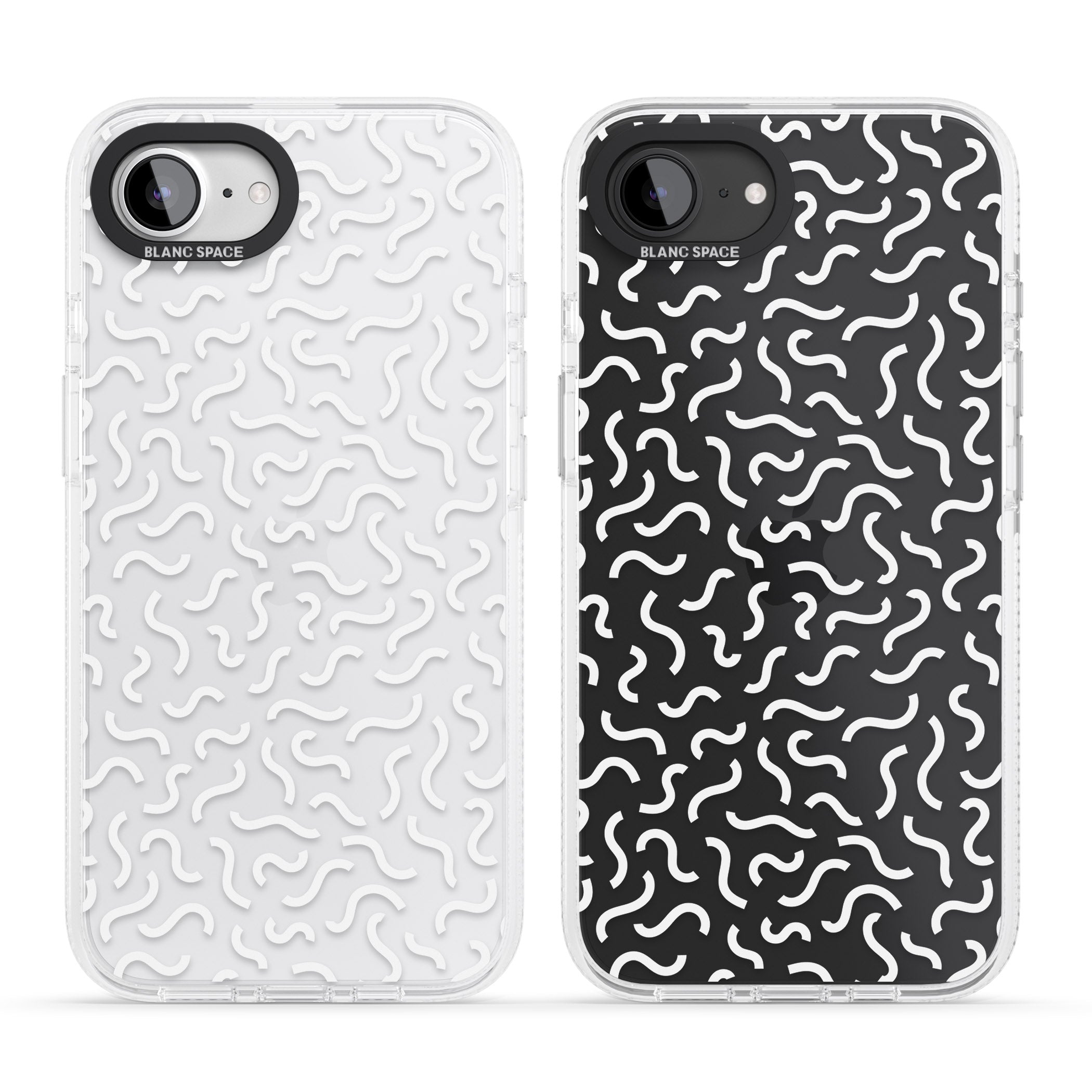 White Wavy Squiggles Memphis Retro Pattern Design iPhone 16e Clear Case Impact Air - Blanc Space