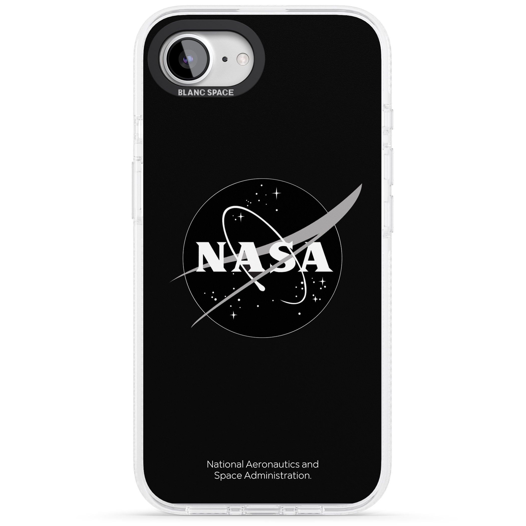 Dark NASA Meatball iPhone 16e Clear Case Impact Air - Blanc Space