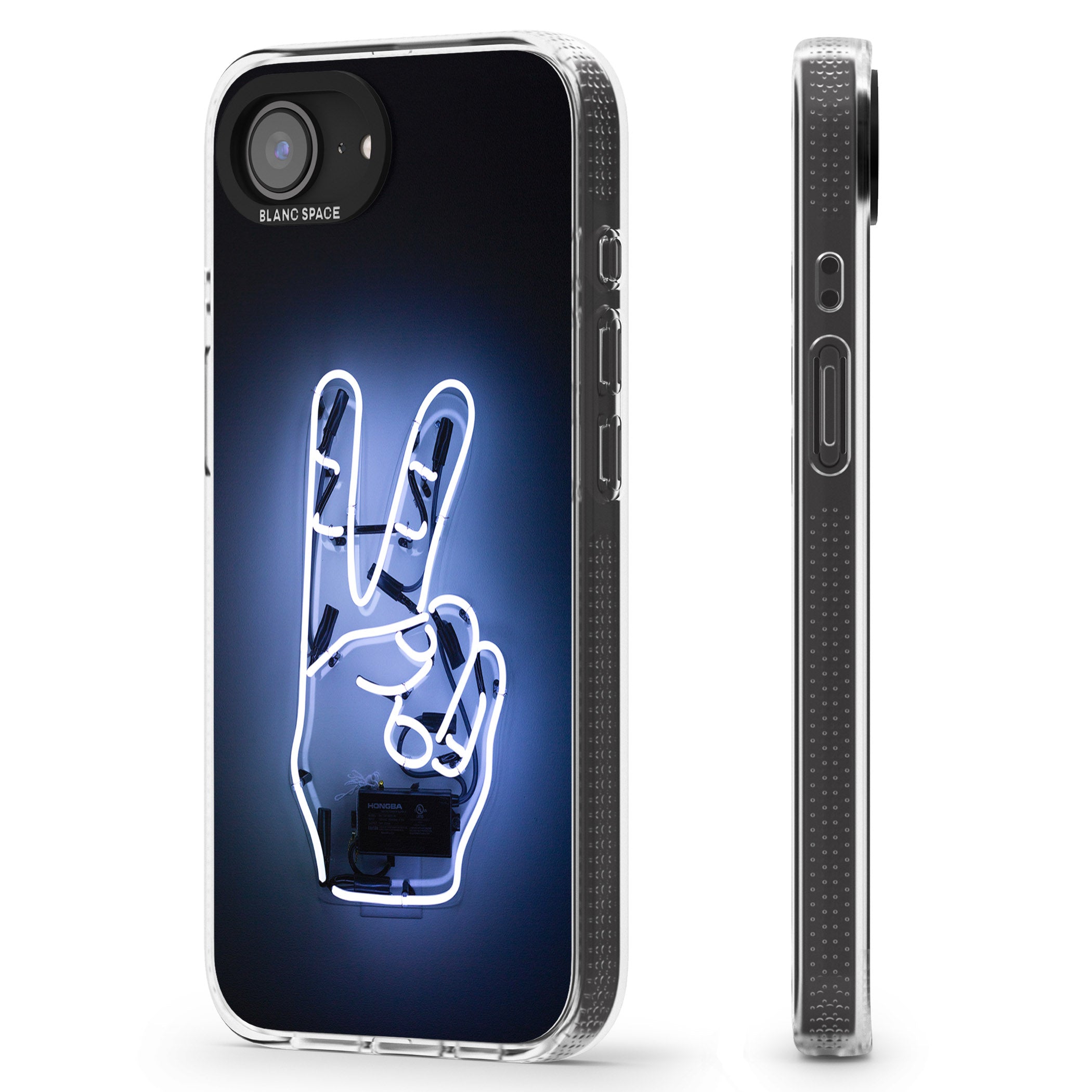 Peace Sign Hand Neon Sign iPhone 16e Clear Case Impact Air - Blanc Space